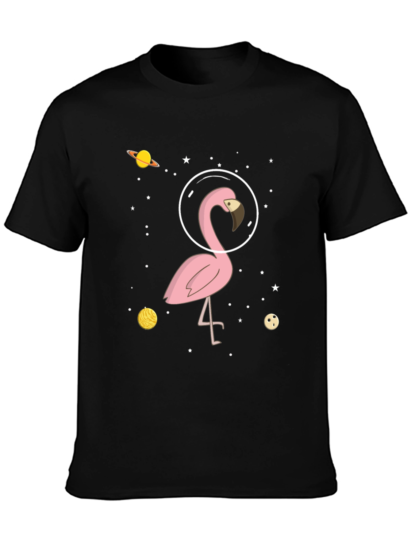 Black Space Flamingo T-Shirt - Men's Black Graphic Tee view 3