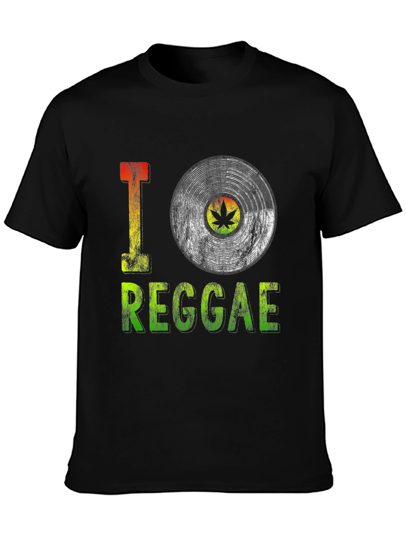 Black I Love Reggae Vinyl Record Graphic Tee - Black view 3