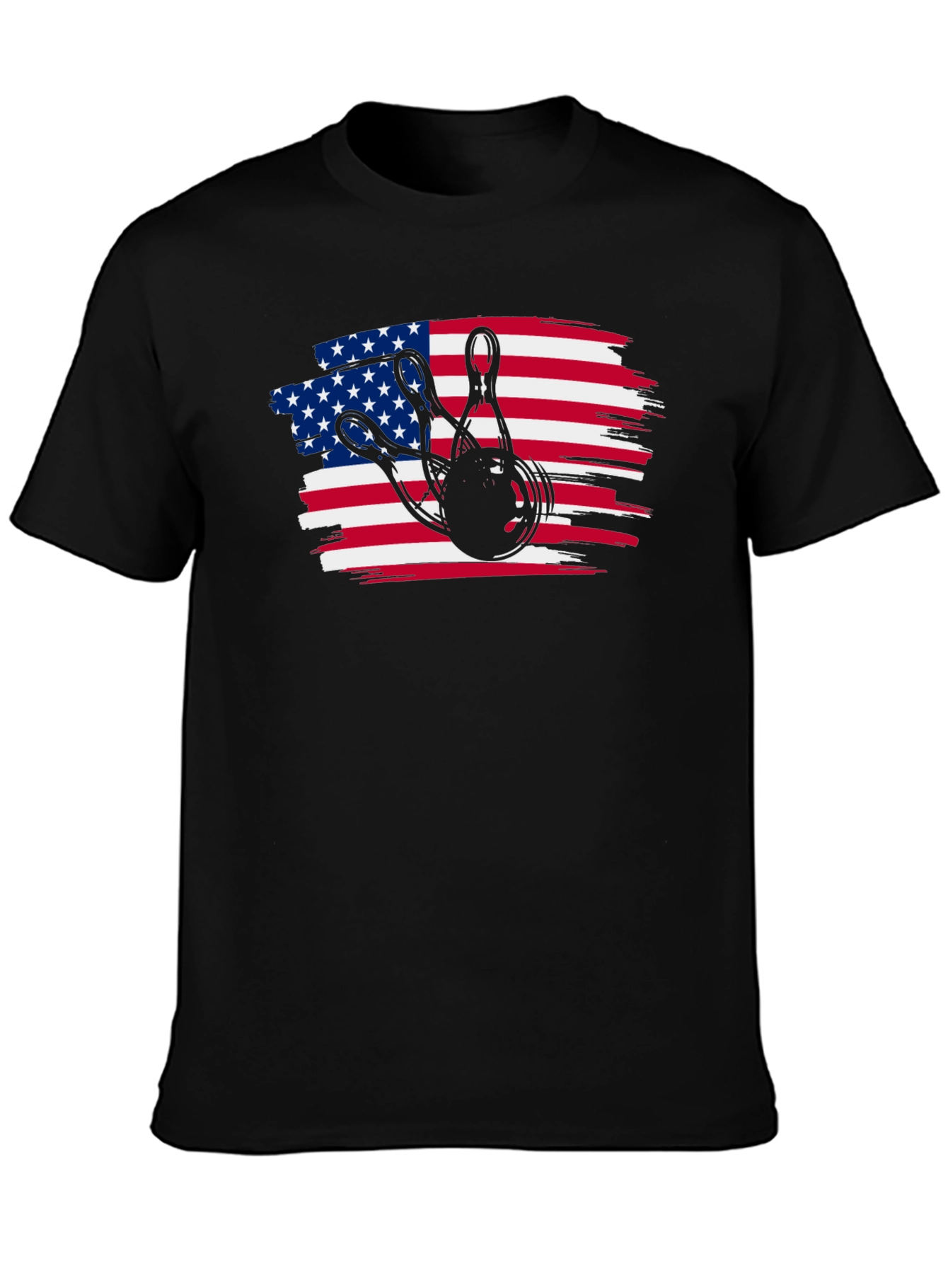 Black American Flag Bowling T-Shirt view 3