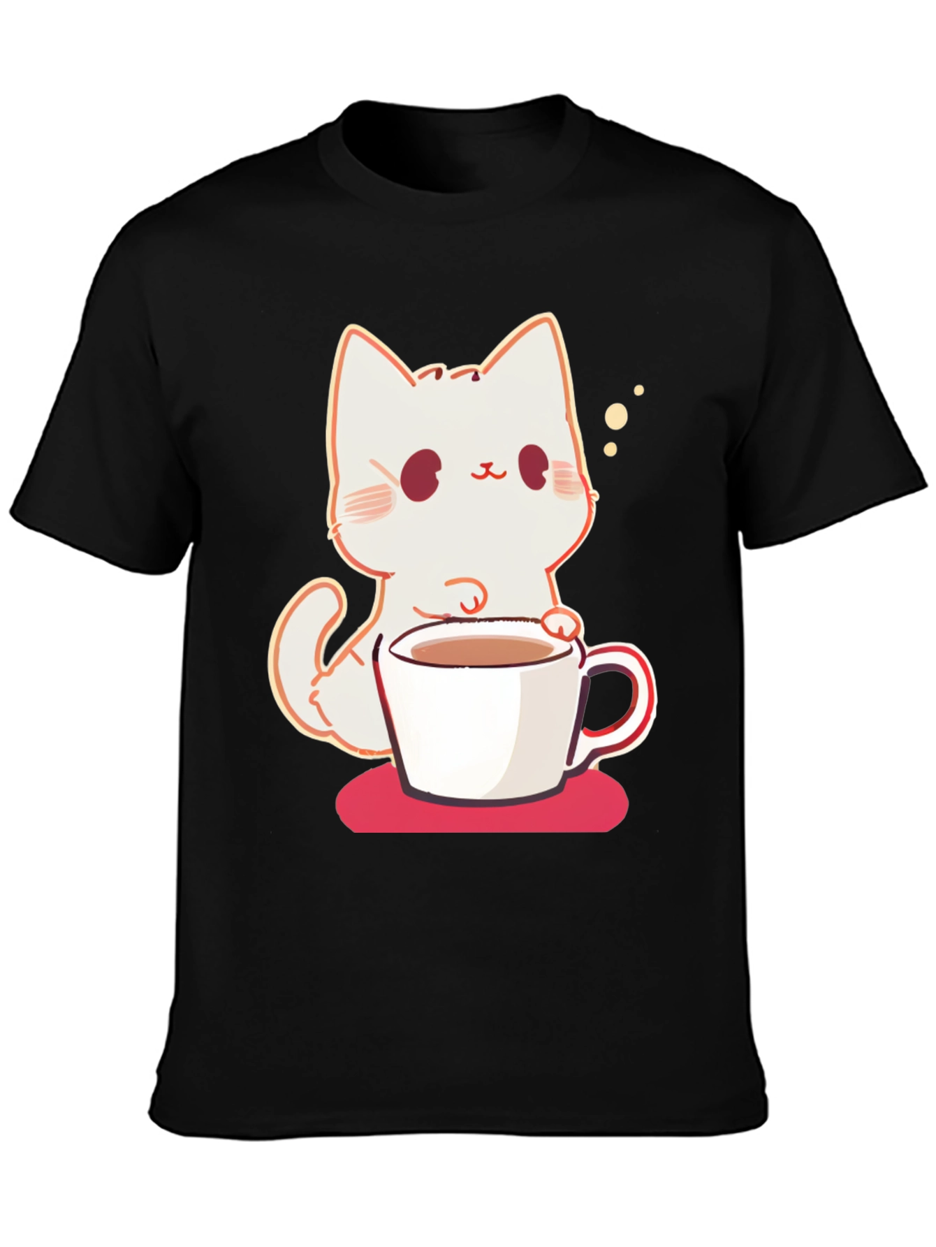 Black Cute Cat with Coffee T-Shirt view 3