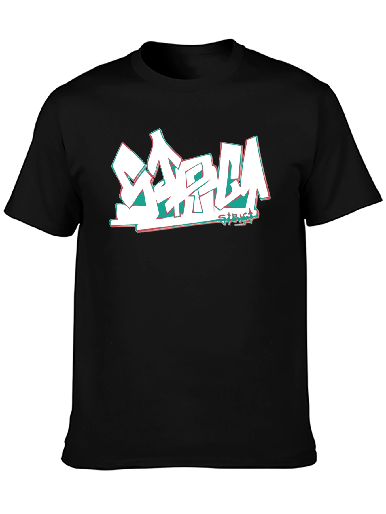 Black Stylish Black Tee with Graffiti-Style Graphic Print view 3