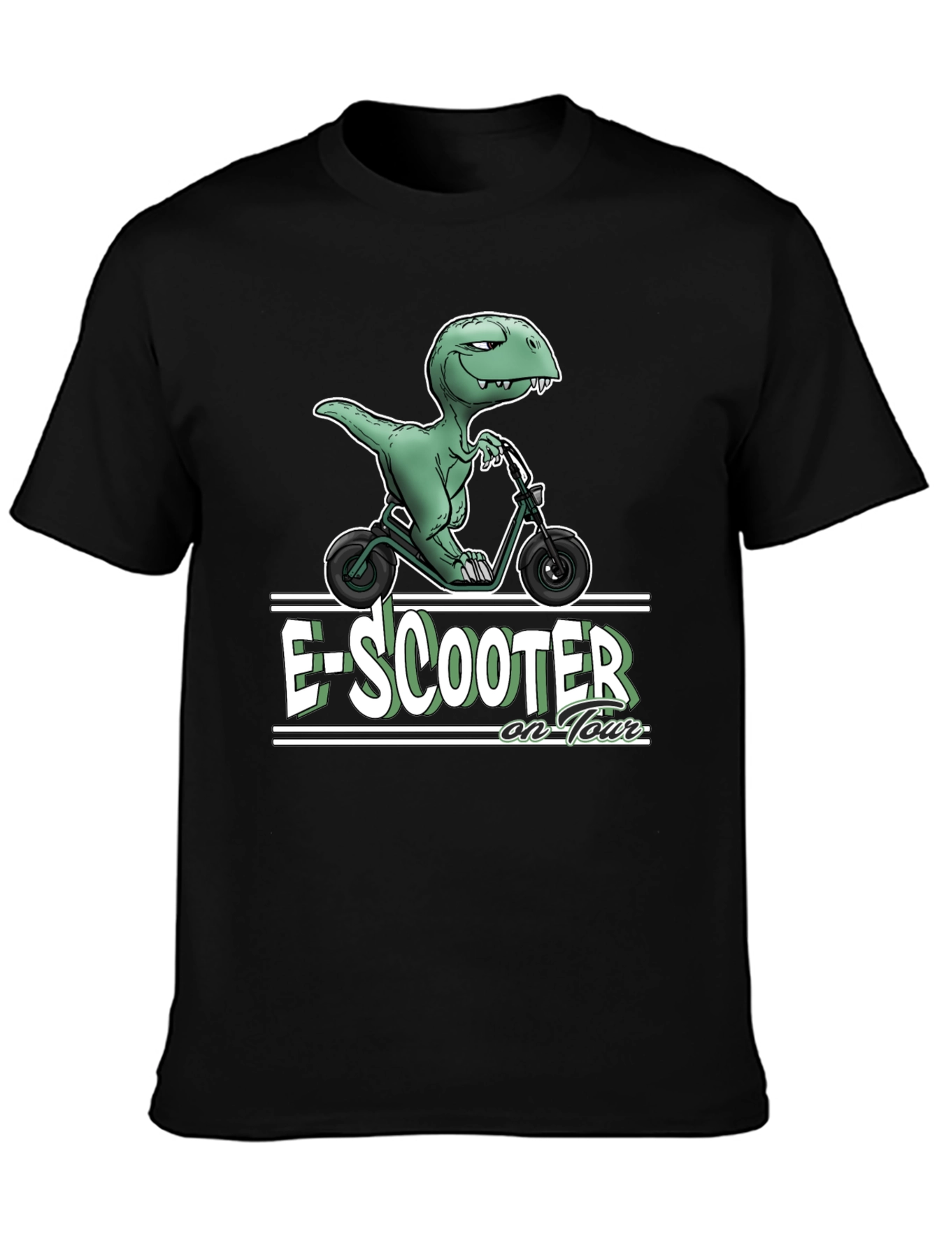 Black E-Scooter Dinosaur T-Shirt - On Tour view 3