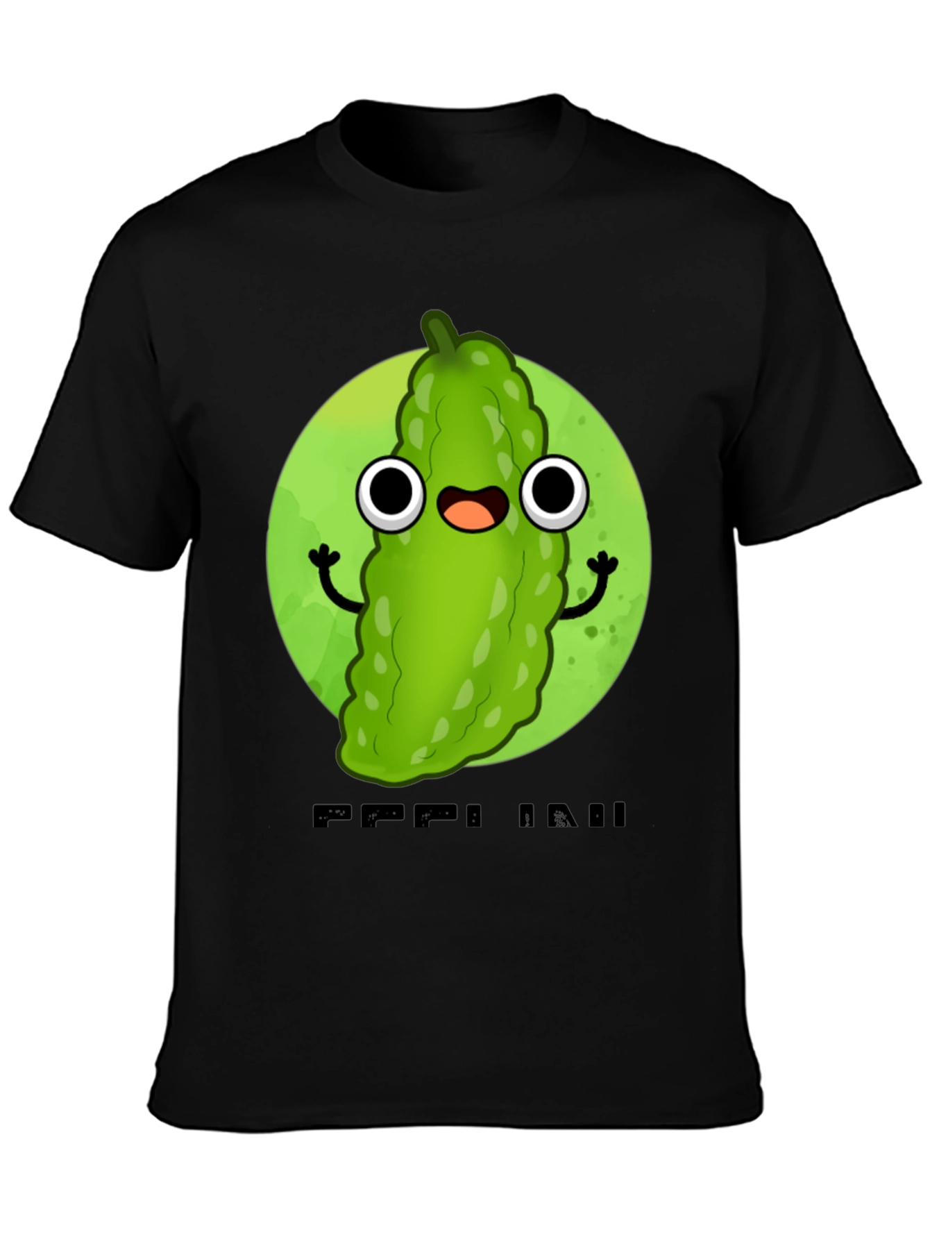 Black Funny Pickle Cartoon Black T-Shirt view 3