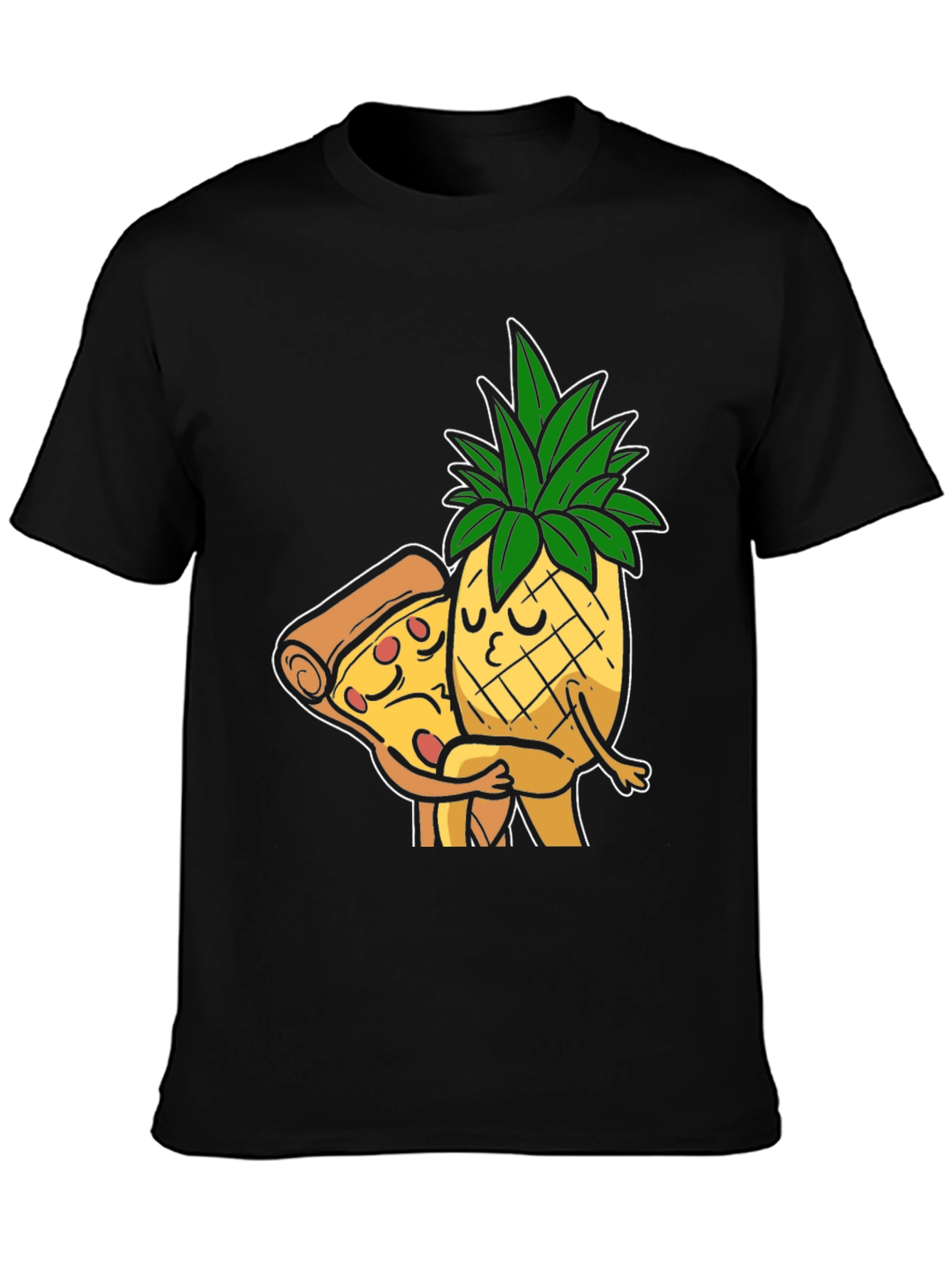 Black Pizza & Pineapple Hugs Graphic T-Shirt view 3