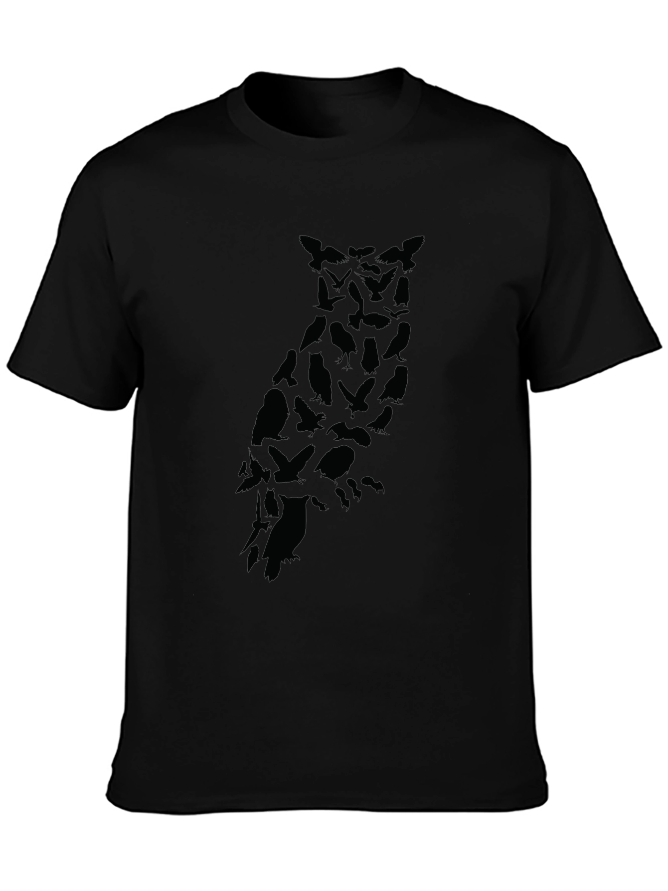 Black Men's Owl Silhouette Graphic Black T-Shirt view 3