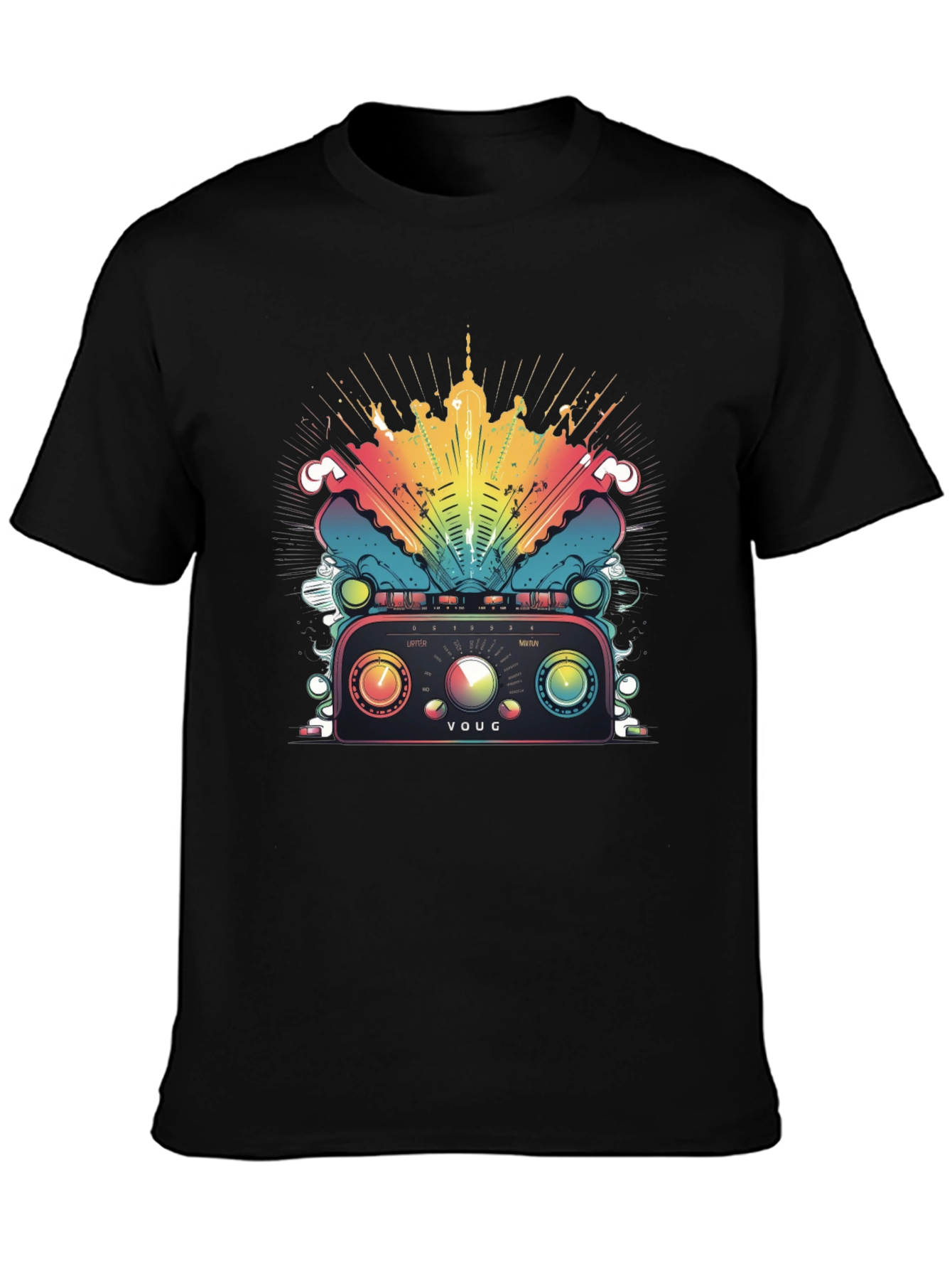 Black Retro Radio T-Shirt - Colorful Graphic Tee view 3