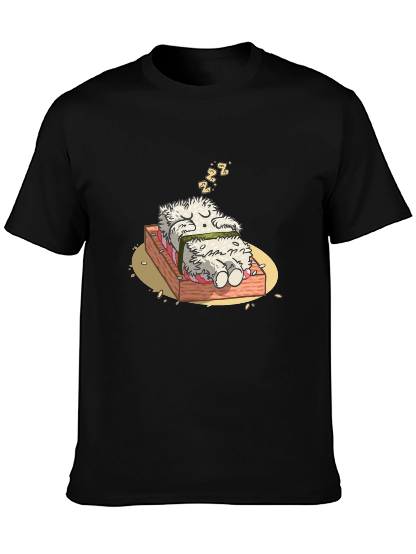 Black Sushi Dreams T-Shirt - Funny Cartoon Graphic Tee view 3