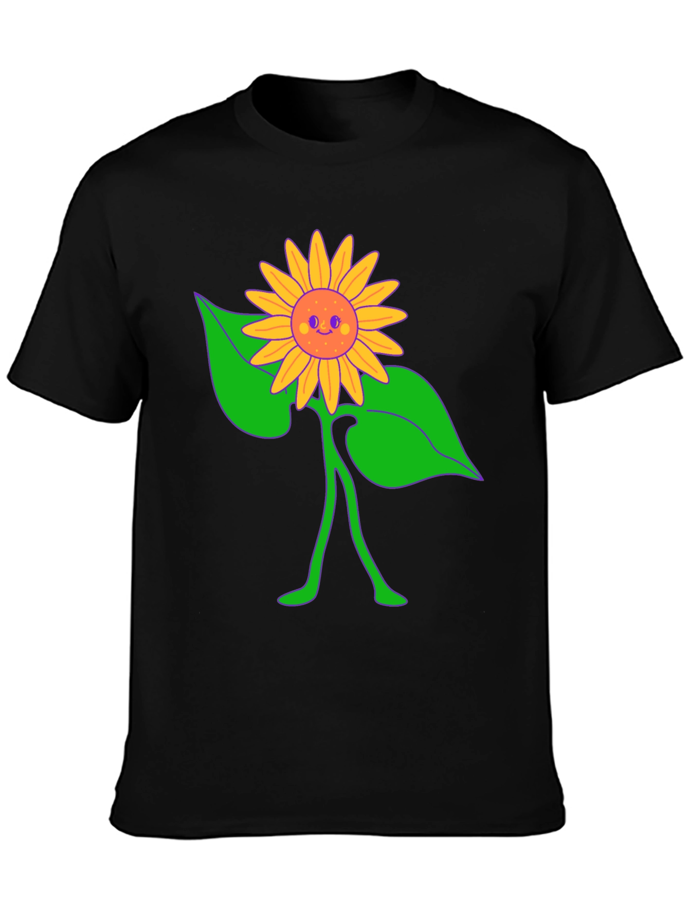 Black Groovy Sunflower Graphic Tee - Black Cotton Comfort view 3