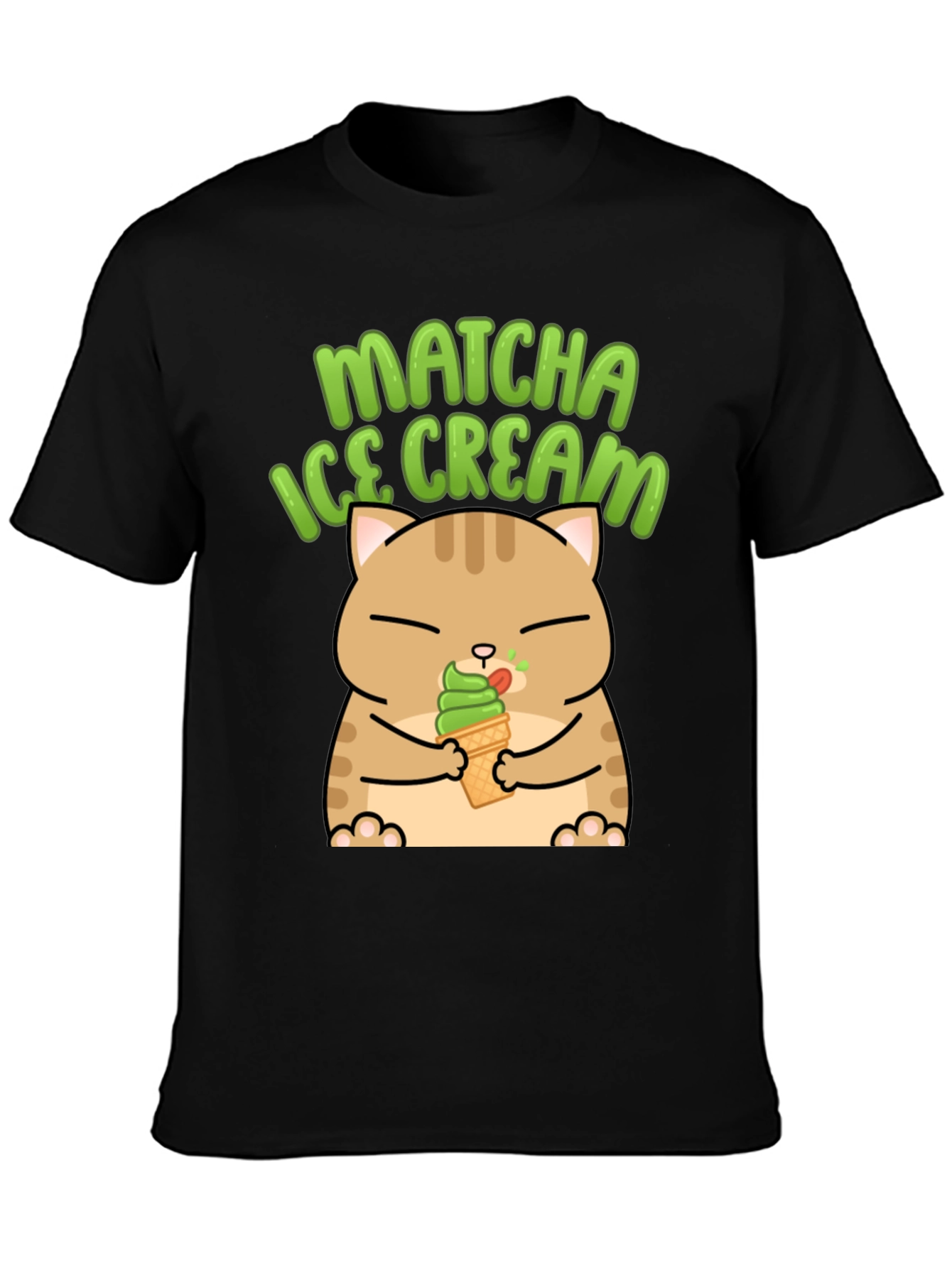 Black Matcha Ice Cream Cat Graphic T-Shirt view 3