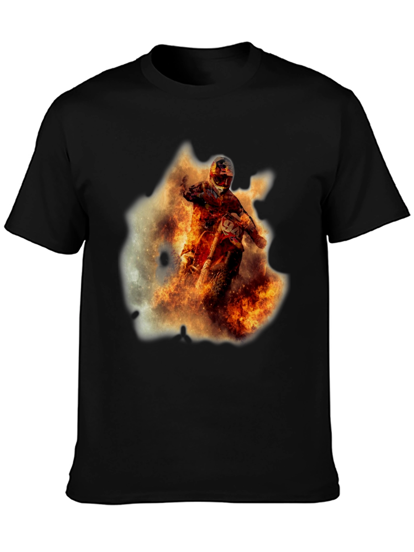 Black Fiery Motocross Rider Graphic Tee view 3