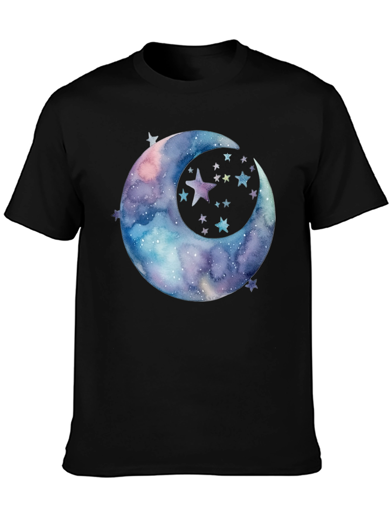Black Watercolor Moon & Stars Graphic Tee - Black Cotton view 3
