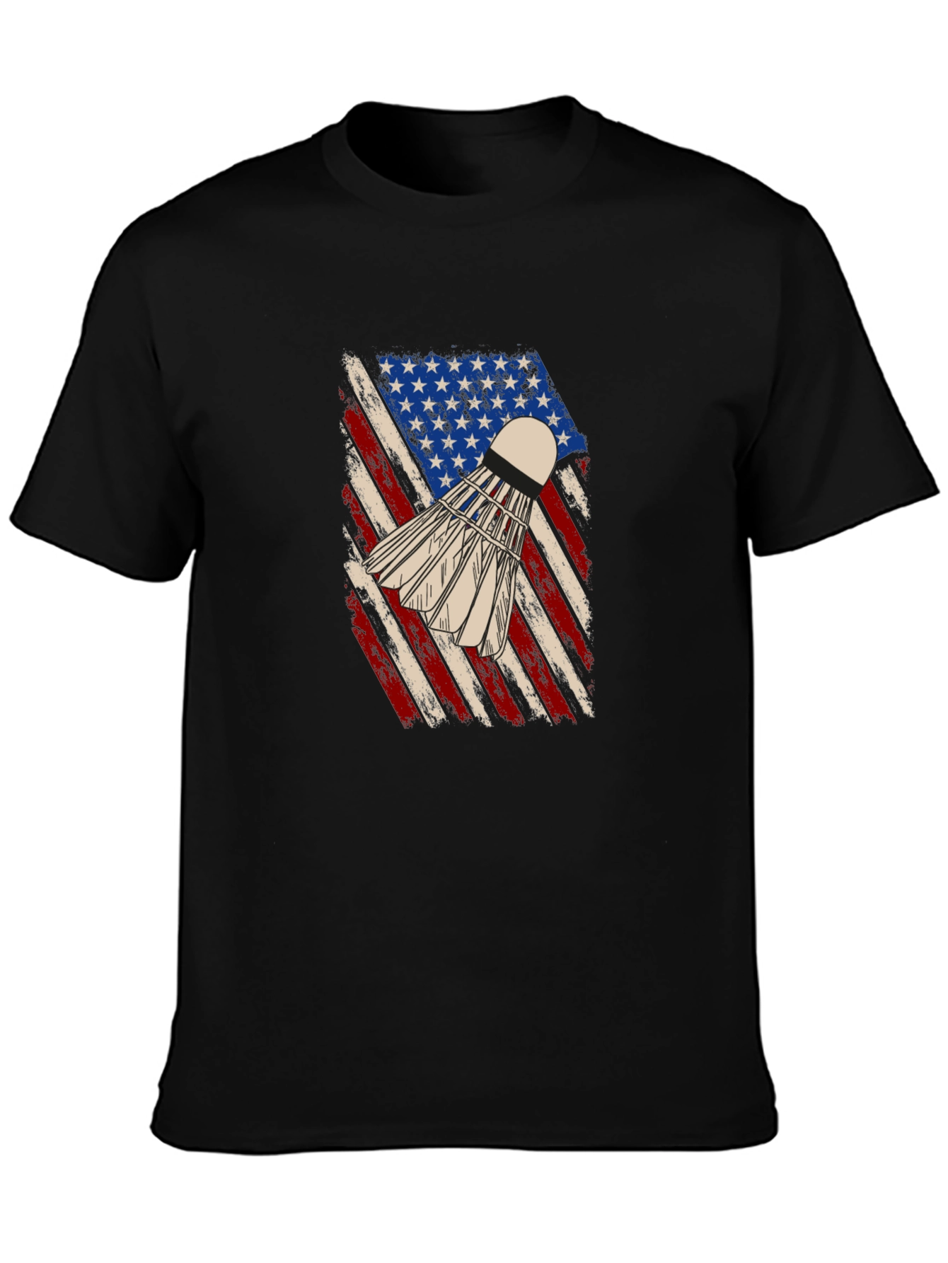 Black Patriotic Badminton T-Shirt - USA Flag Shuttlecock Design view 3