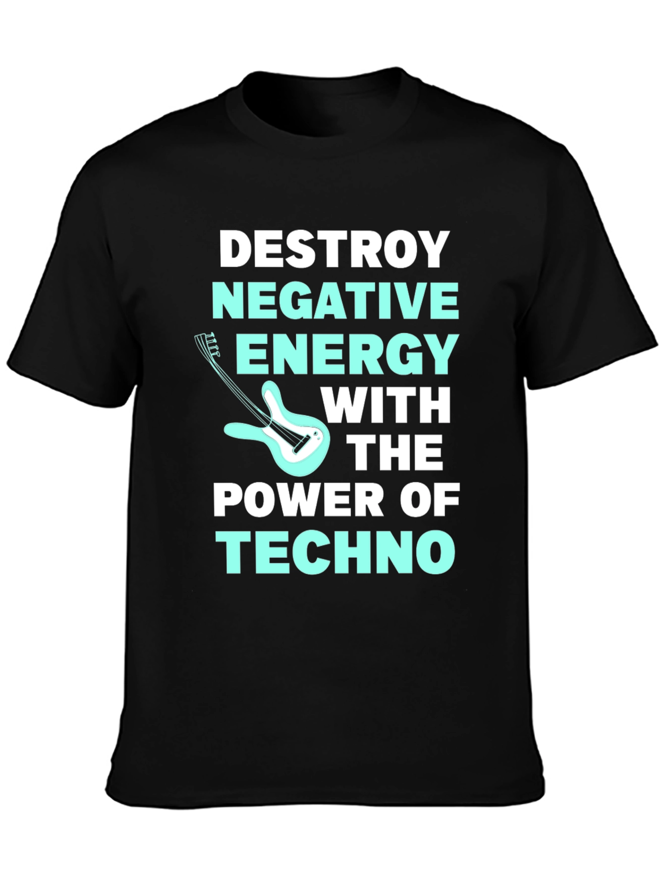 Black Destroy Negative Energy Techno Music T-Shirt view 3