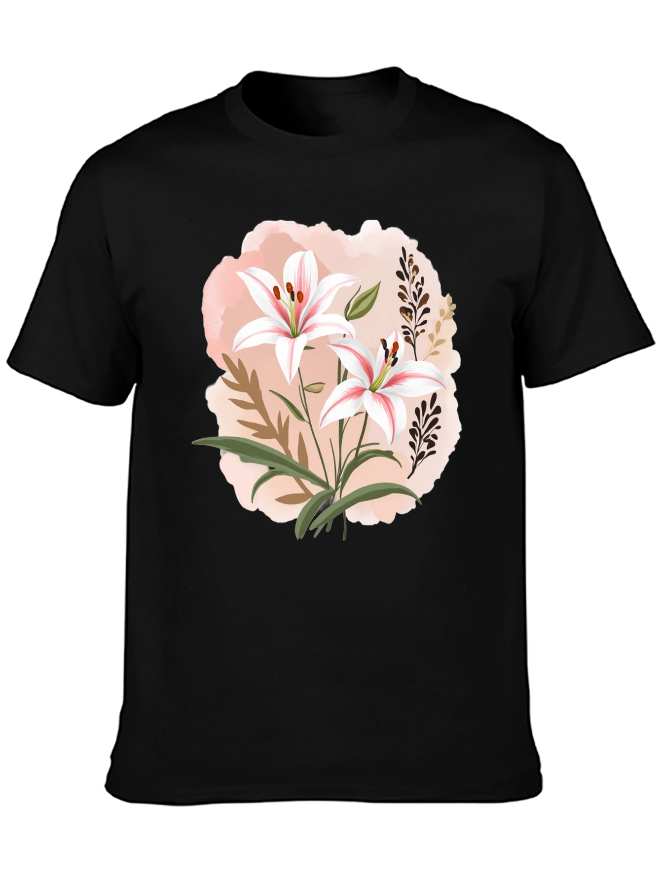 Black Floral Lily Graphic Black T-Shirt view 3