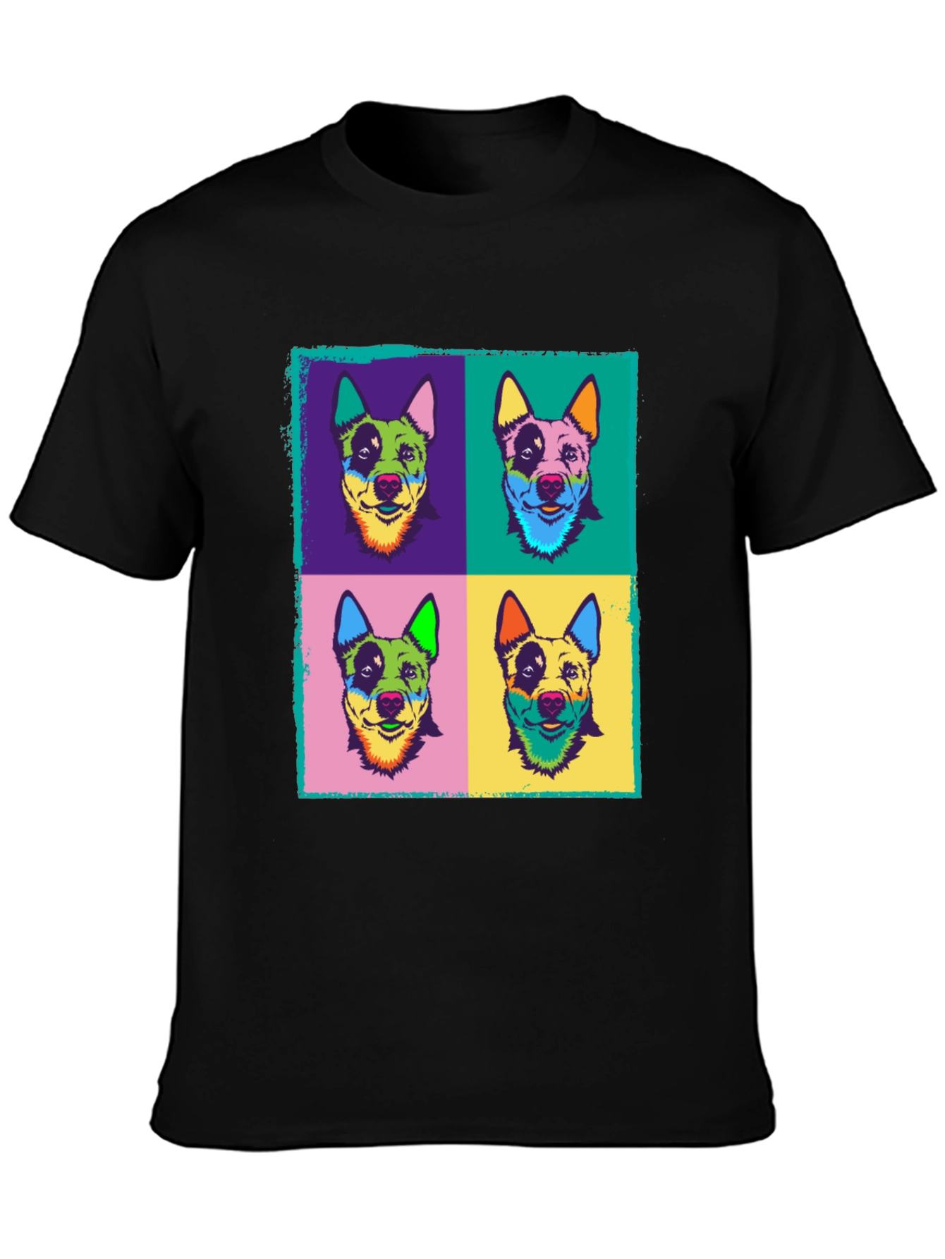 Black Pop Art Dog Print Black T-Shirt view 3