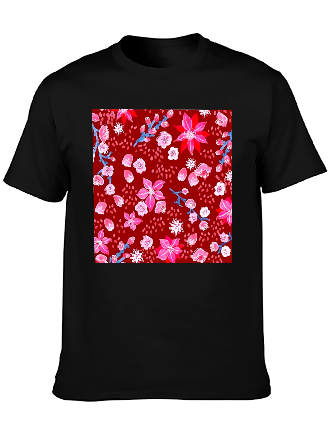 Black Floral Print Crew Neck T-Shirt view 3