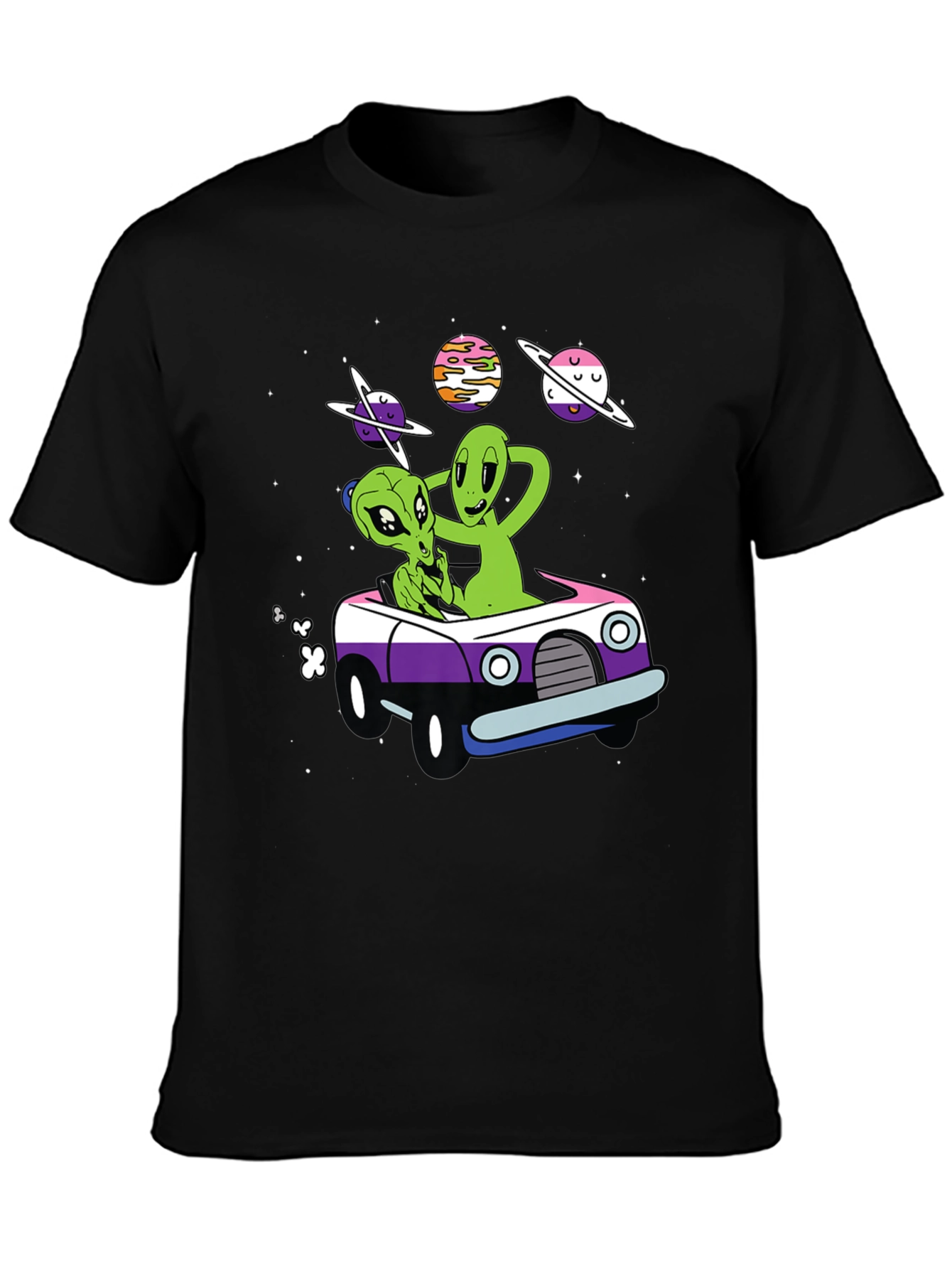 Black Alien Car Ride T-Shirt view 3