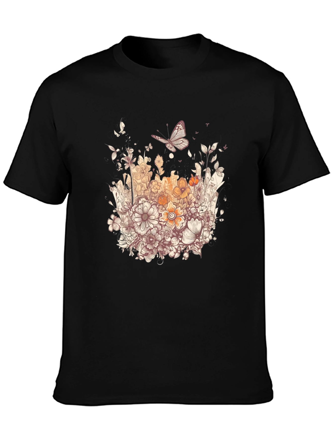 Black Floral Butterfly Graphic Tee view 3