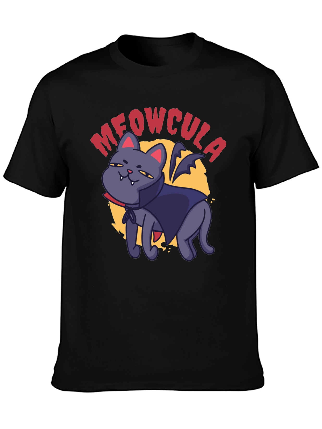 Black Meowcula Vampire Cat Graphic T-Shirt view 3