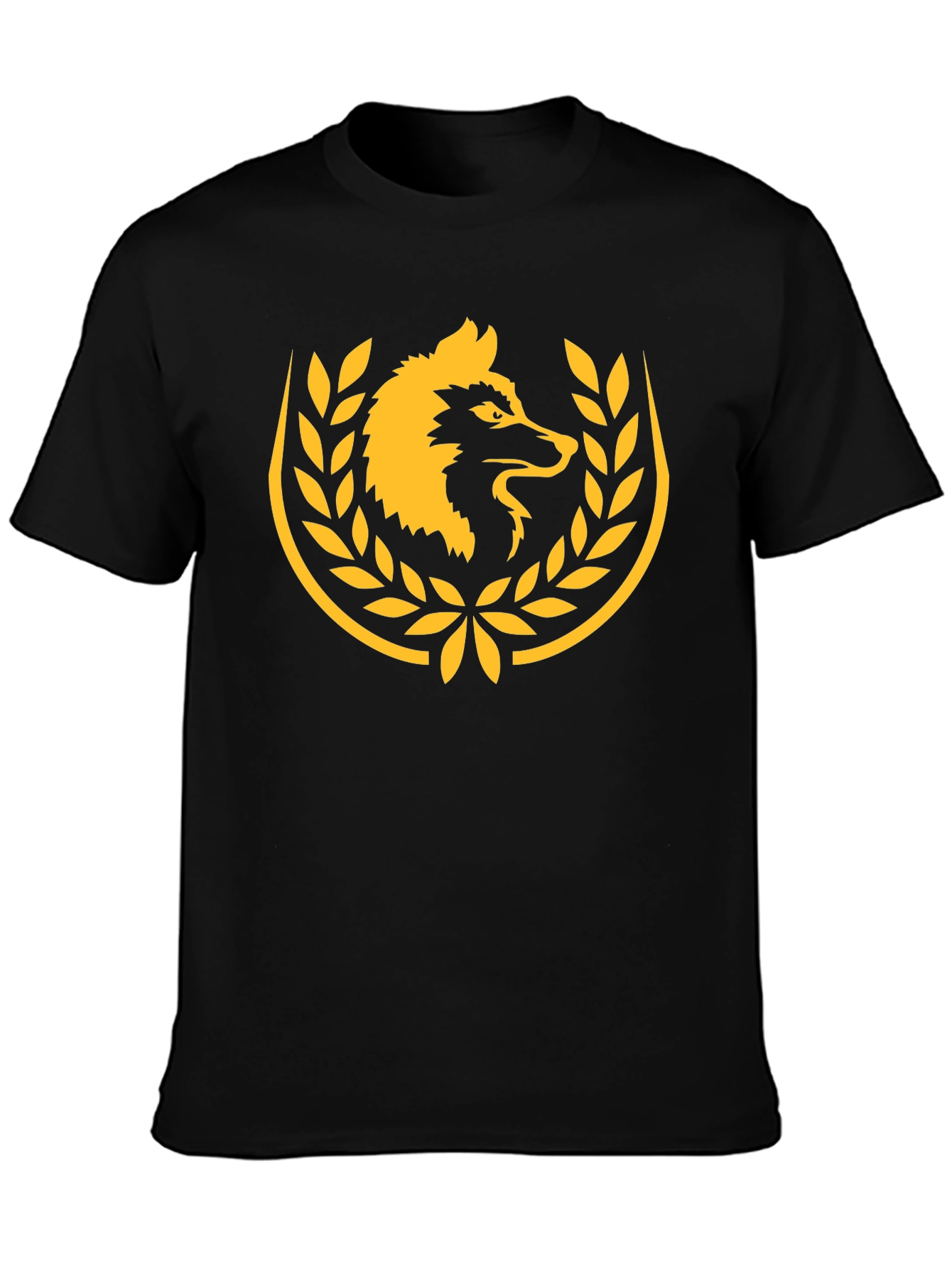 Black Wolf Laurel Wreath Black T-Shirt view 3