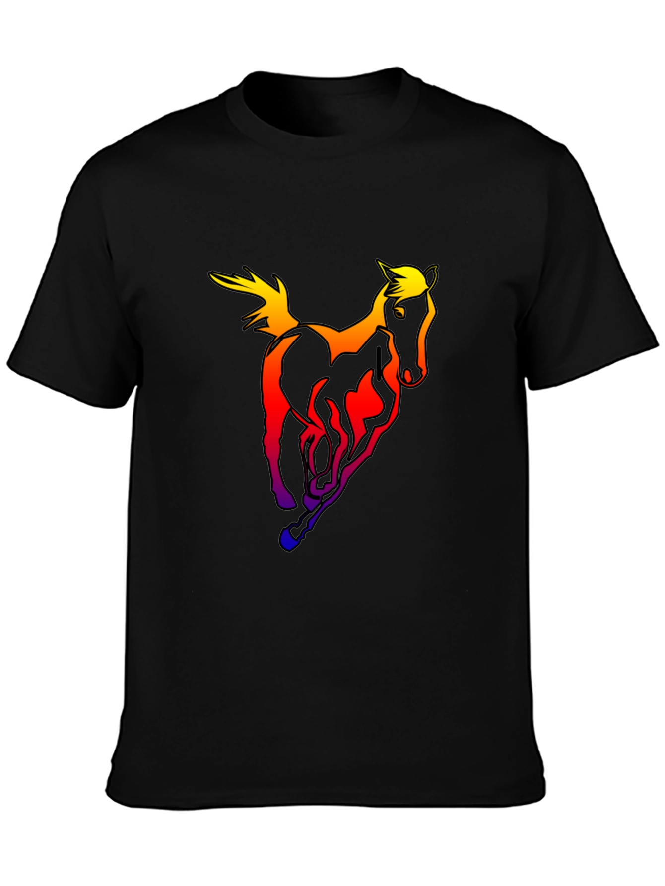 Black Abstract Horse Graphic Men's Black T-Shirt view 3