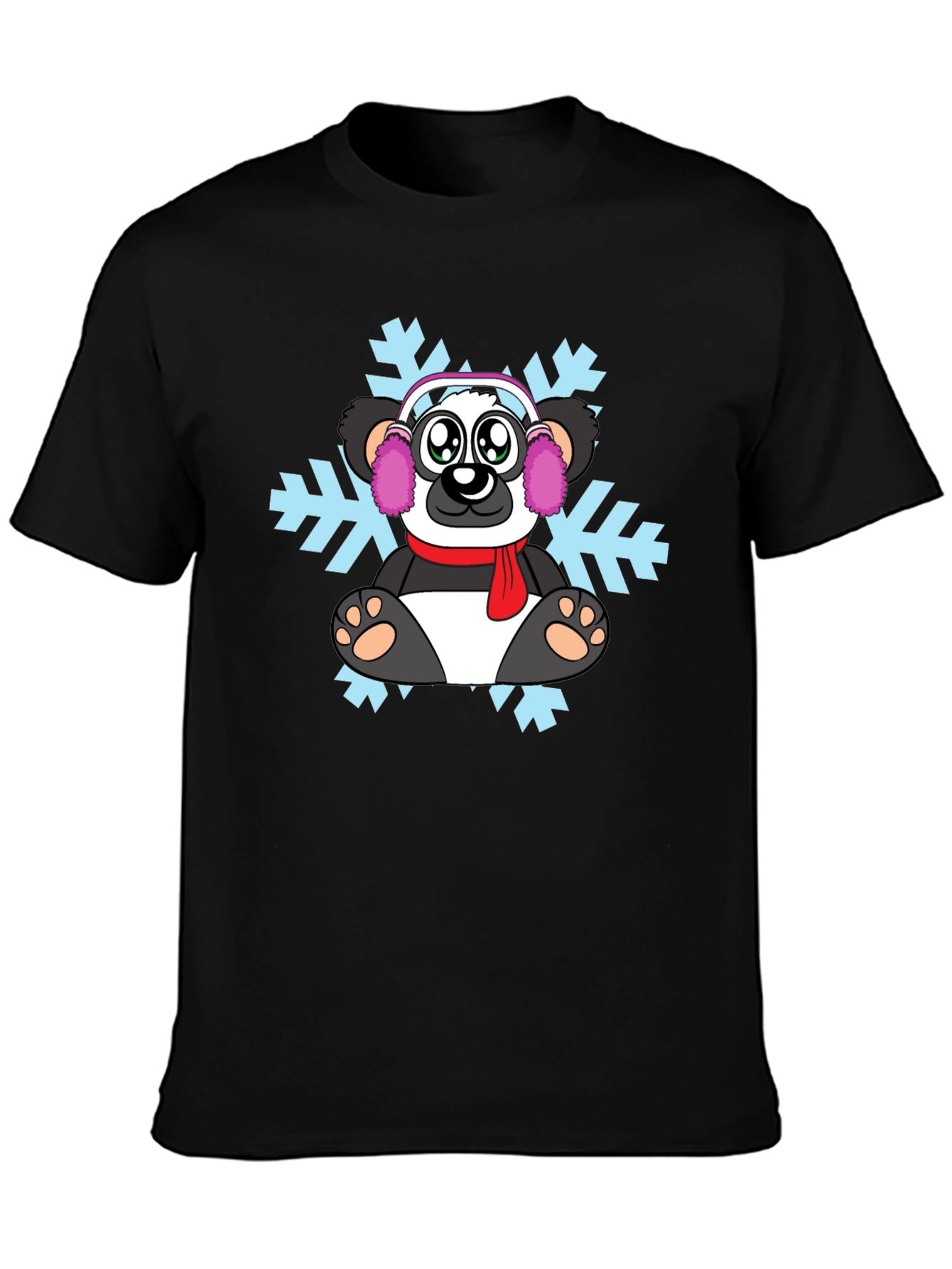 Black Winter Panda Graphic T-Shirt - Cozy Style view 3