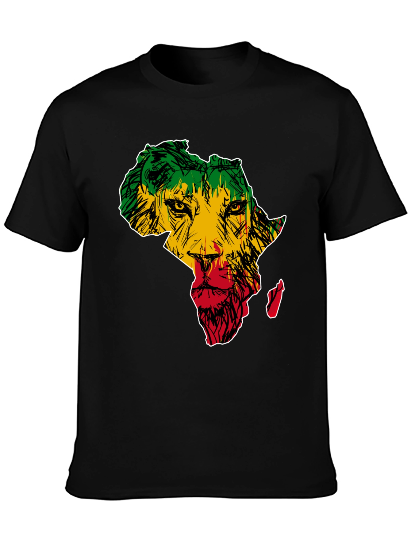 Black Africa Lion Print T-Shirt - Men's Black Tee view 3