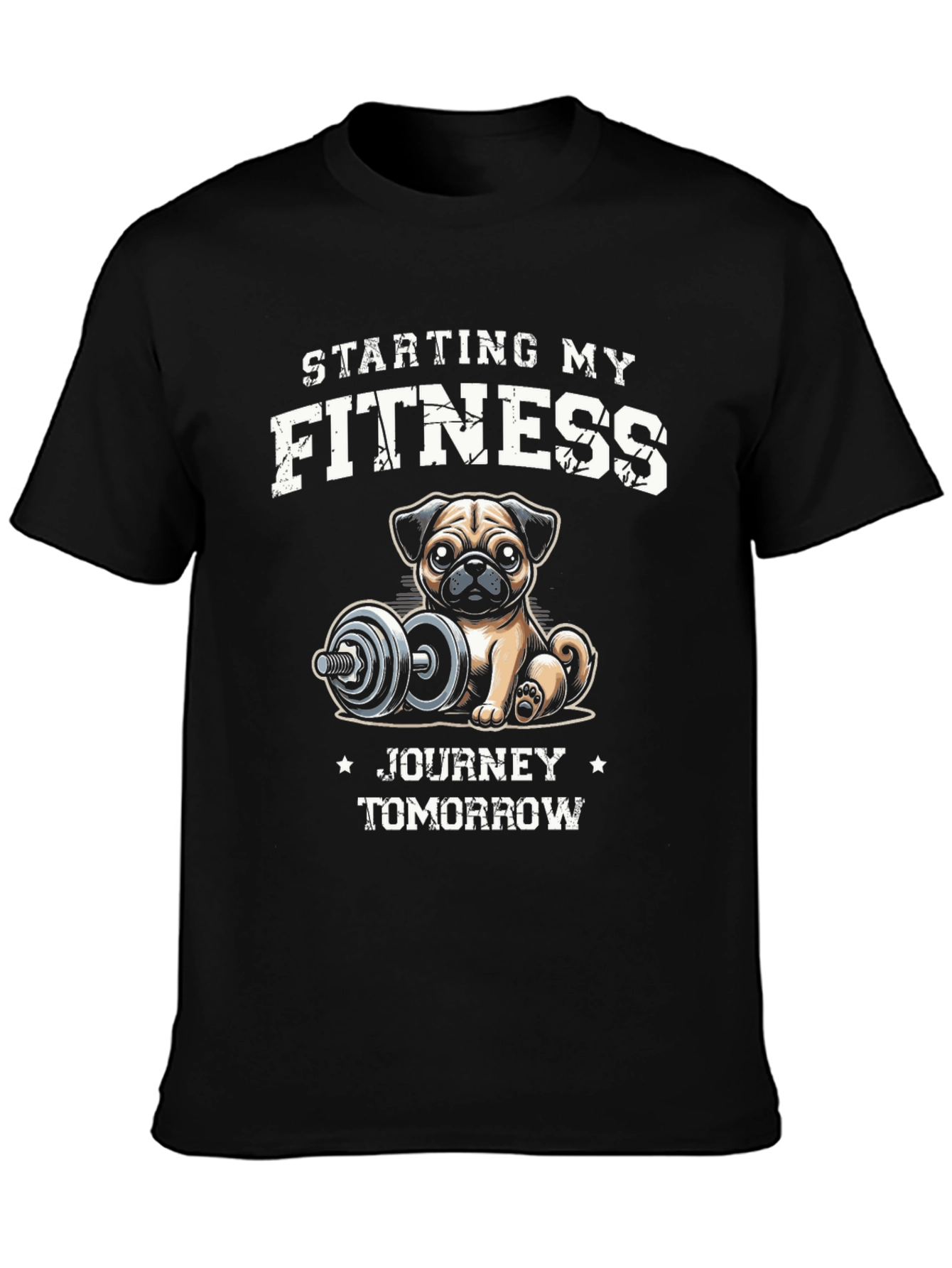 Black Funny Pug Fitness T-Shirt: Starting My Journey Tomorrow view 3
