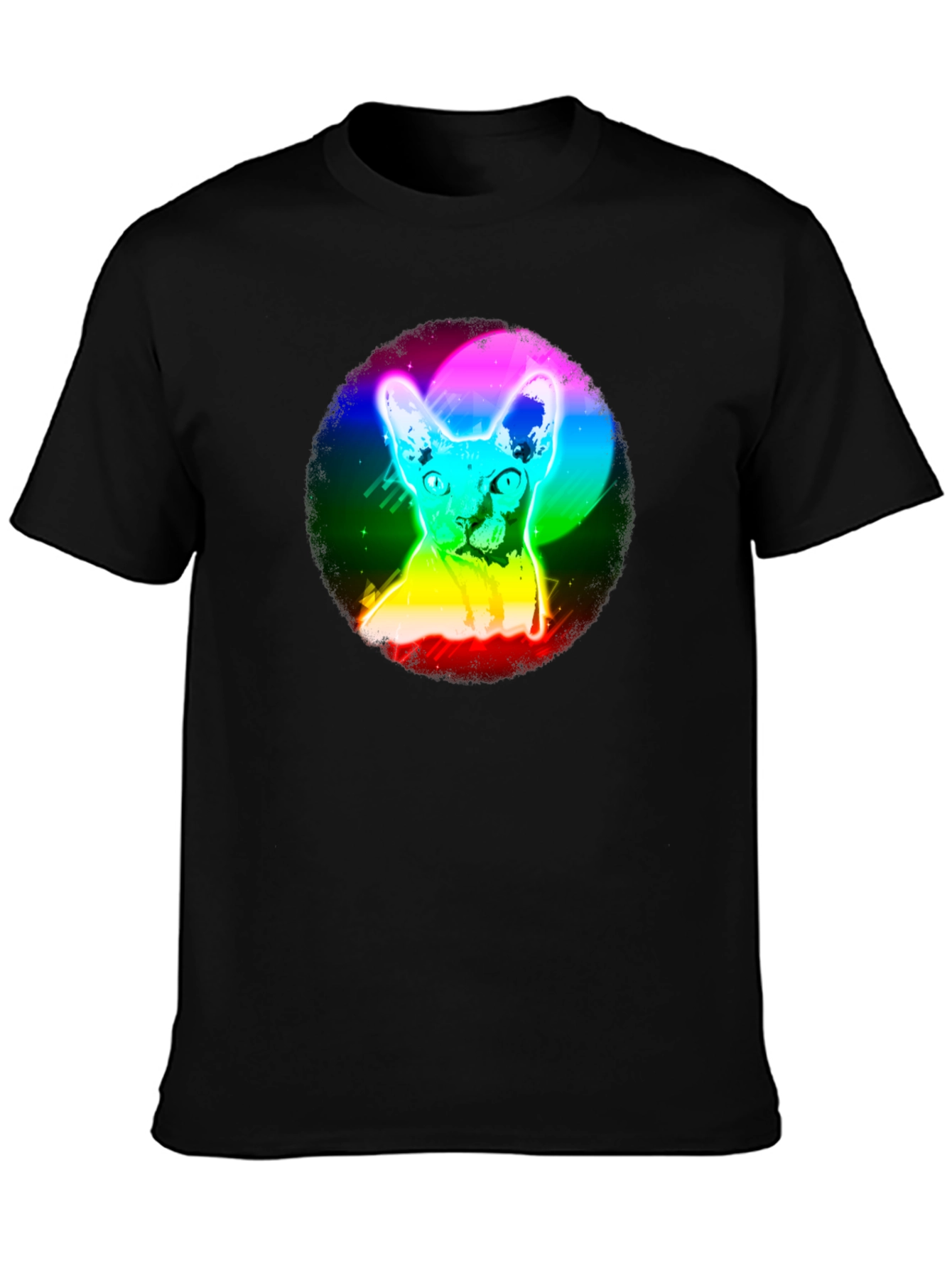 Black Rainbow Cat Graphic Black T-Shirt view 3