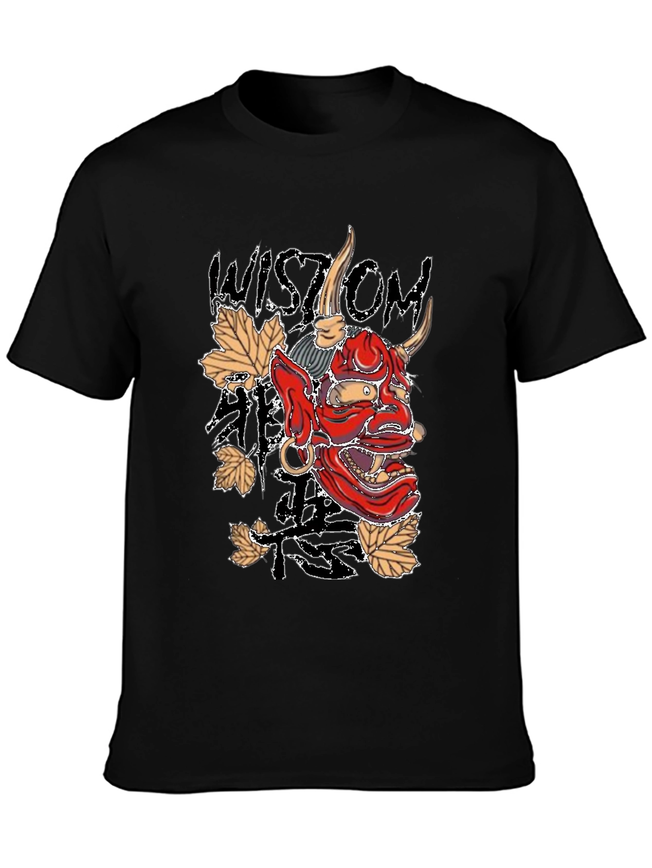 Black Men's Black Wisdom Oni Mask Graphic T-Shirt view 3