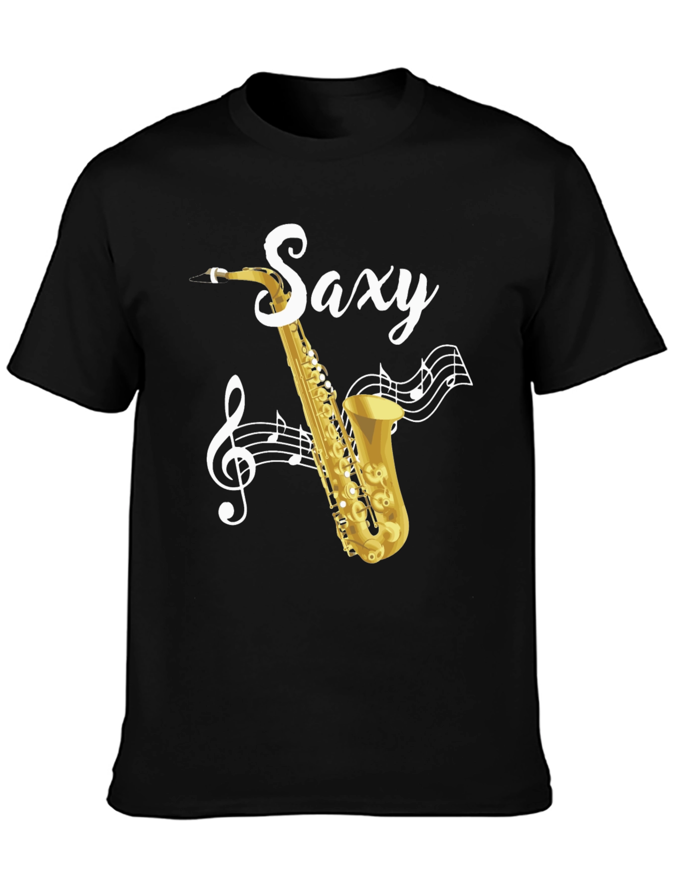 Black Saxy Saxophone Music Notes Graphic T-Shirt view 3
