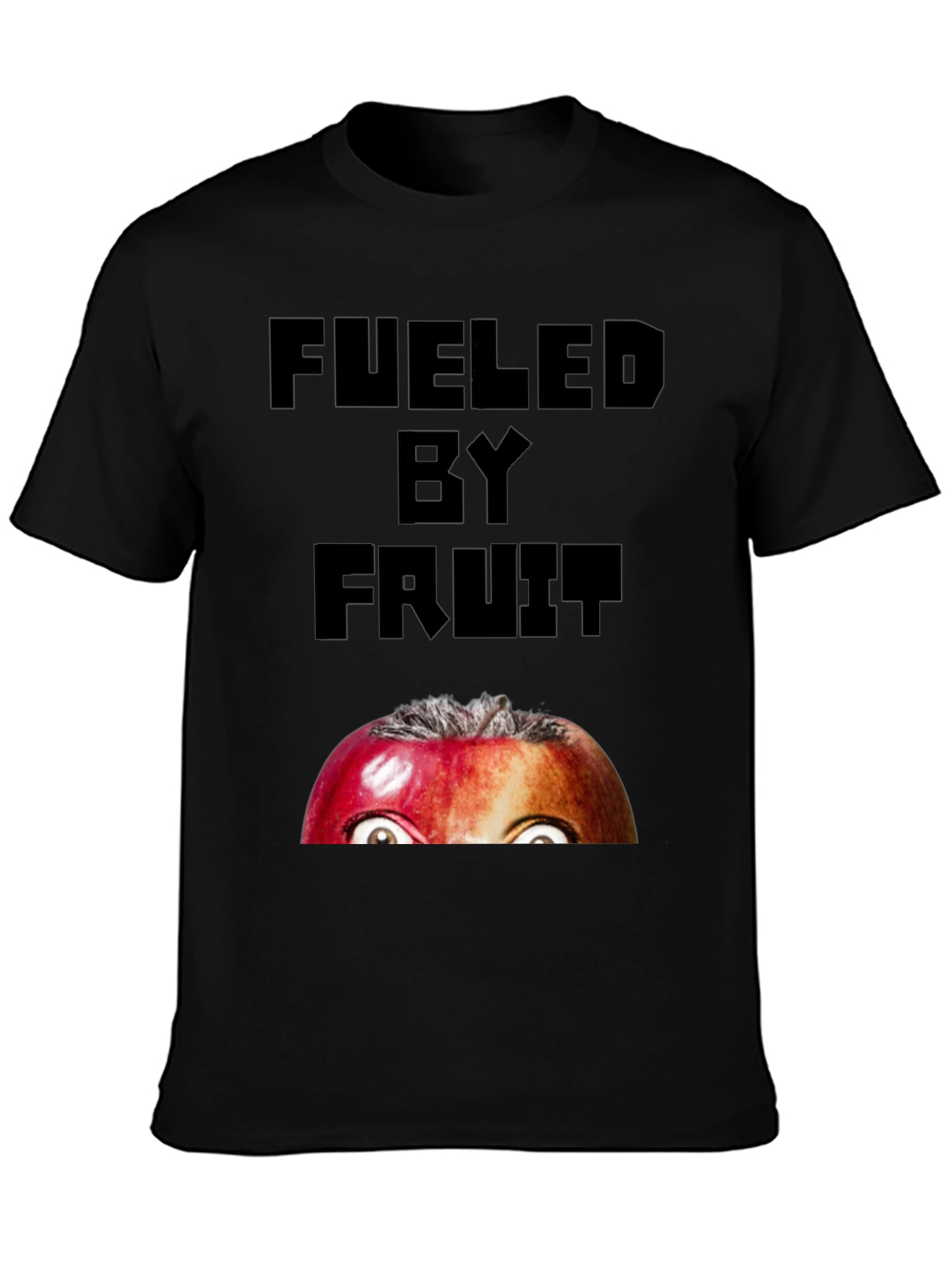 Black Fueled By Fruit Graphic T-Shirt - Funny Apple Eyes view 3