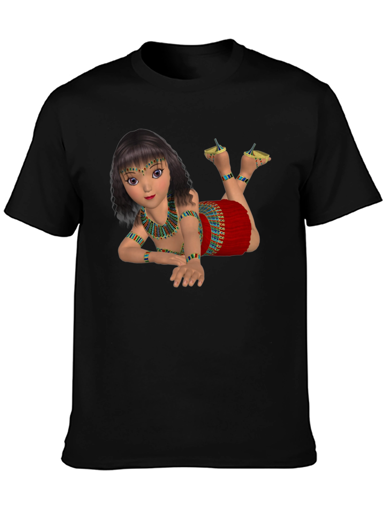 Black Egyptian Girl Graphic Tee - Black Cotton Shirt view 3