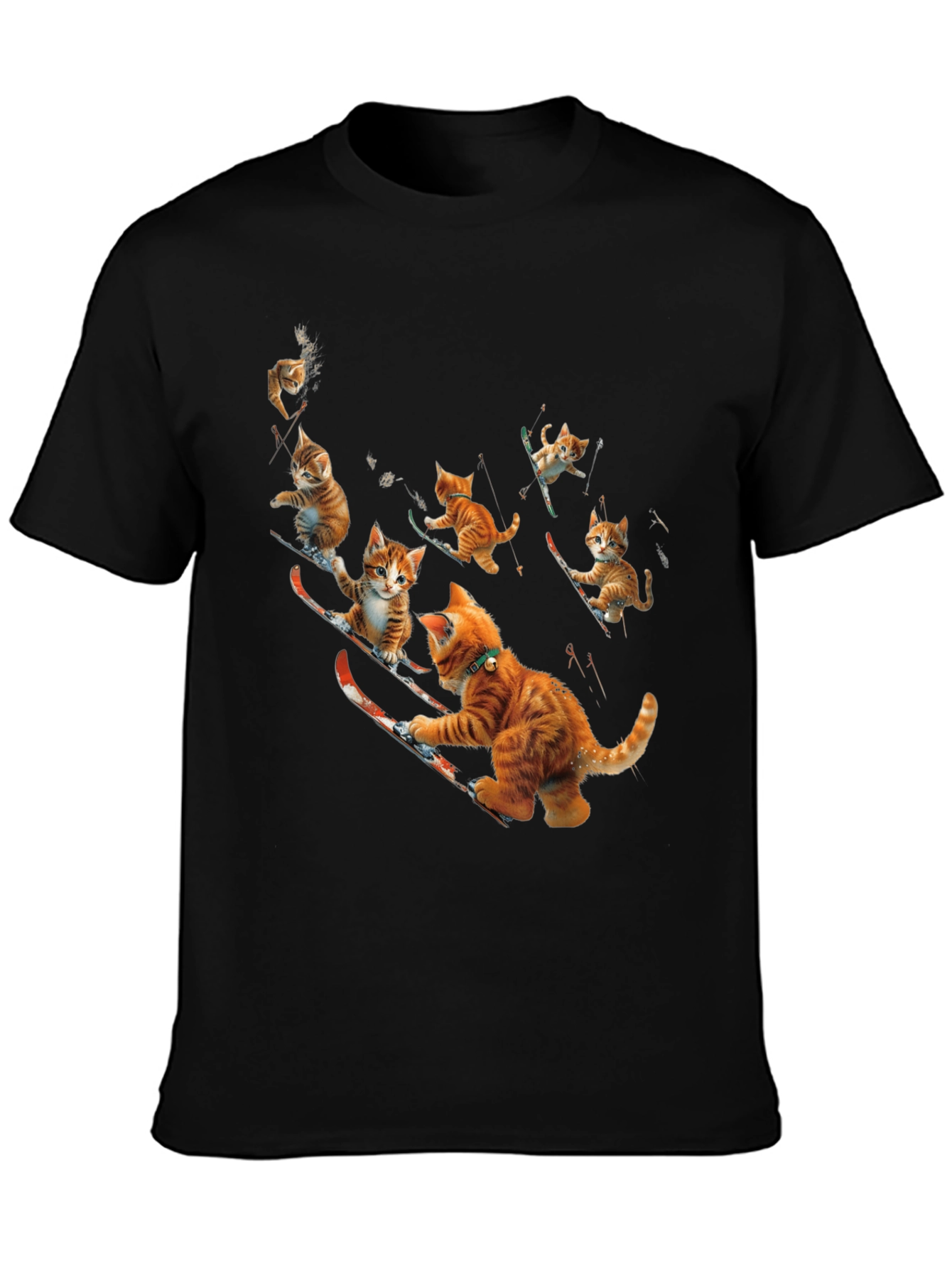 Black Skiing Cats Graphic Tee view 3