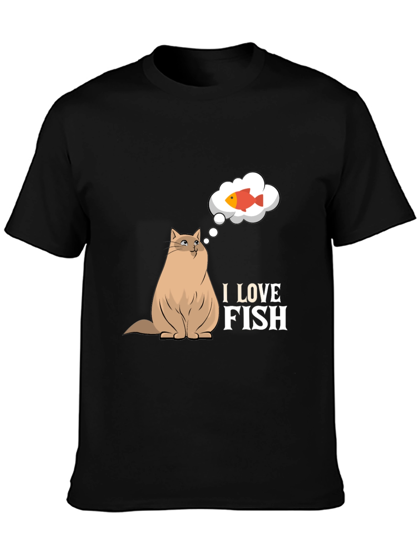 Black I Love Fish Graphic Tee - Funny Cat Lover Shirt view 3