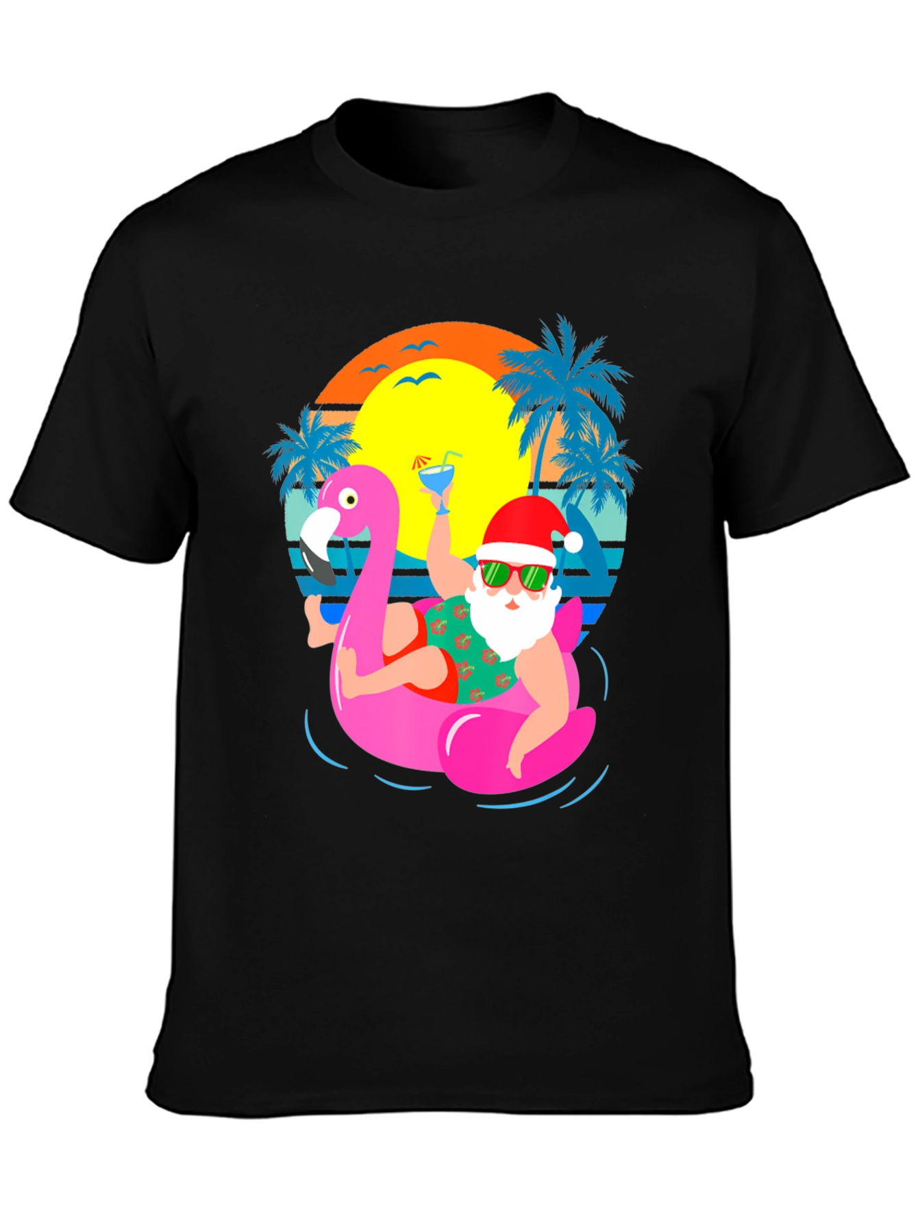 Santa Flamingo Pool Party Graphic T-Shirt - 3