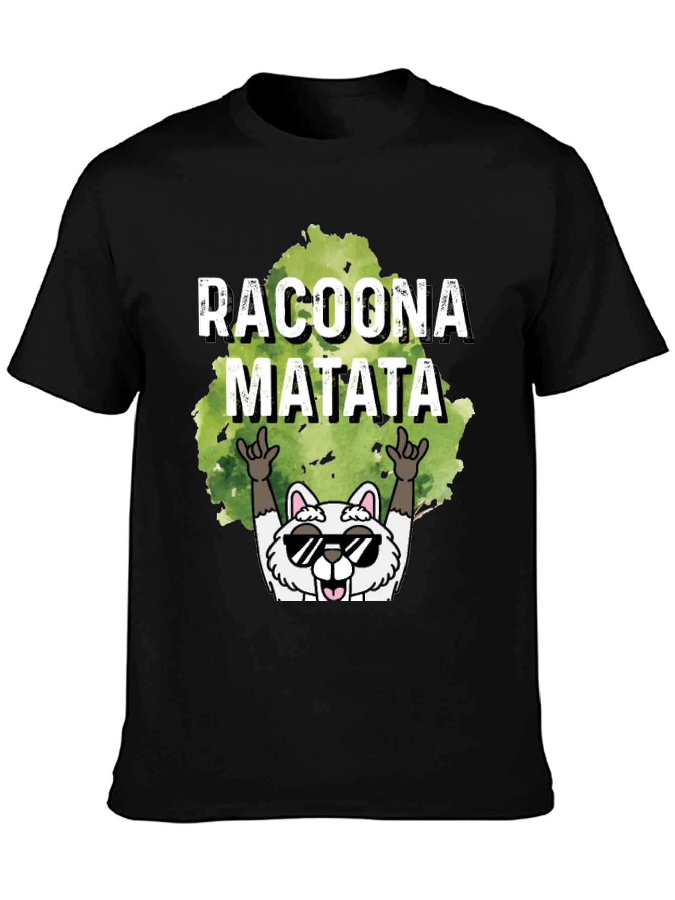 Black Racoona Matata Graphic Tee - Funny Raccoon T-Shirt view 3