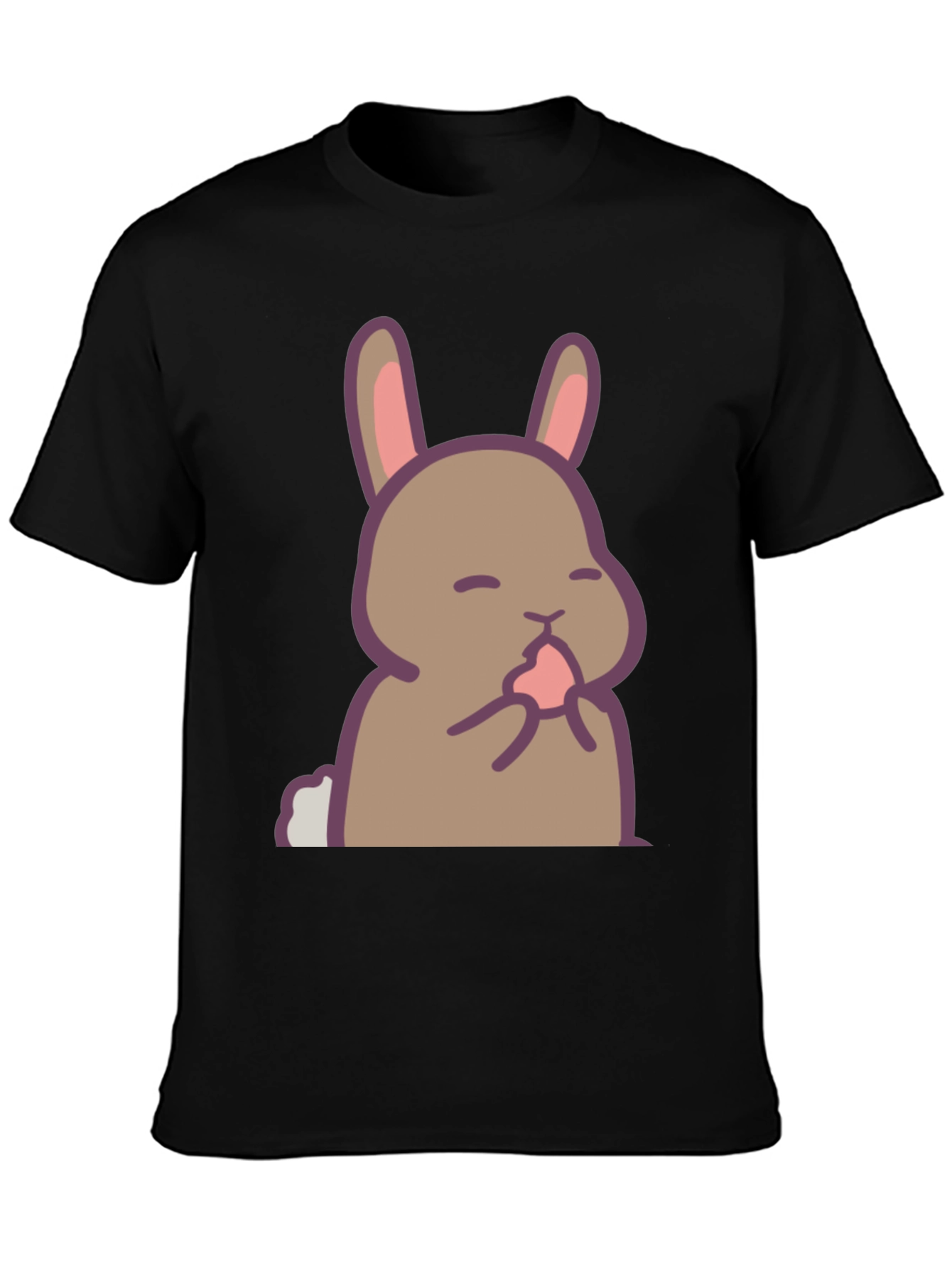 Black Cute Rabbit Graphic Black T-Shirt view 3