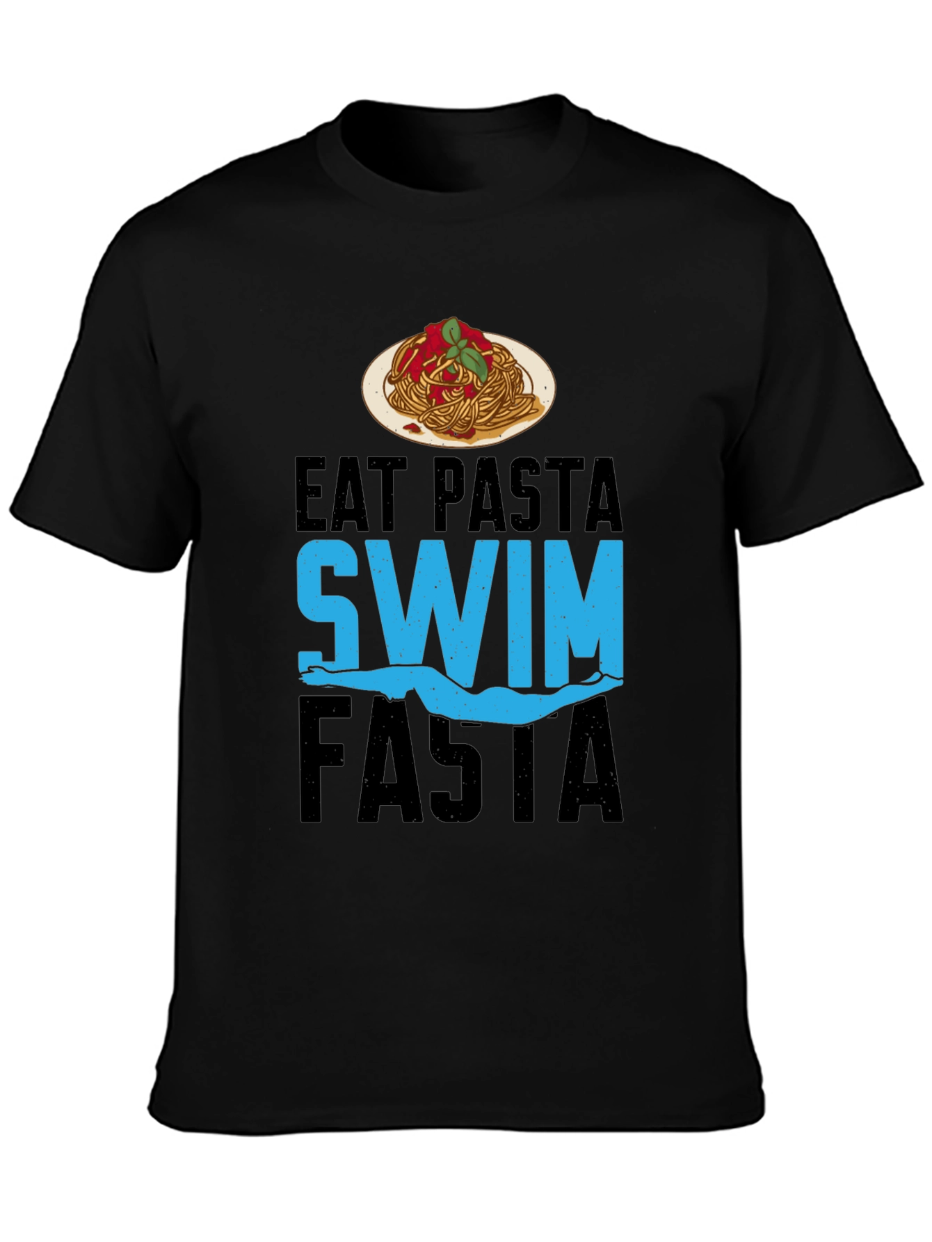 Black Eat Pasta Swim Fasta T-Shirt - Swimmer's Delight! view 3