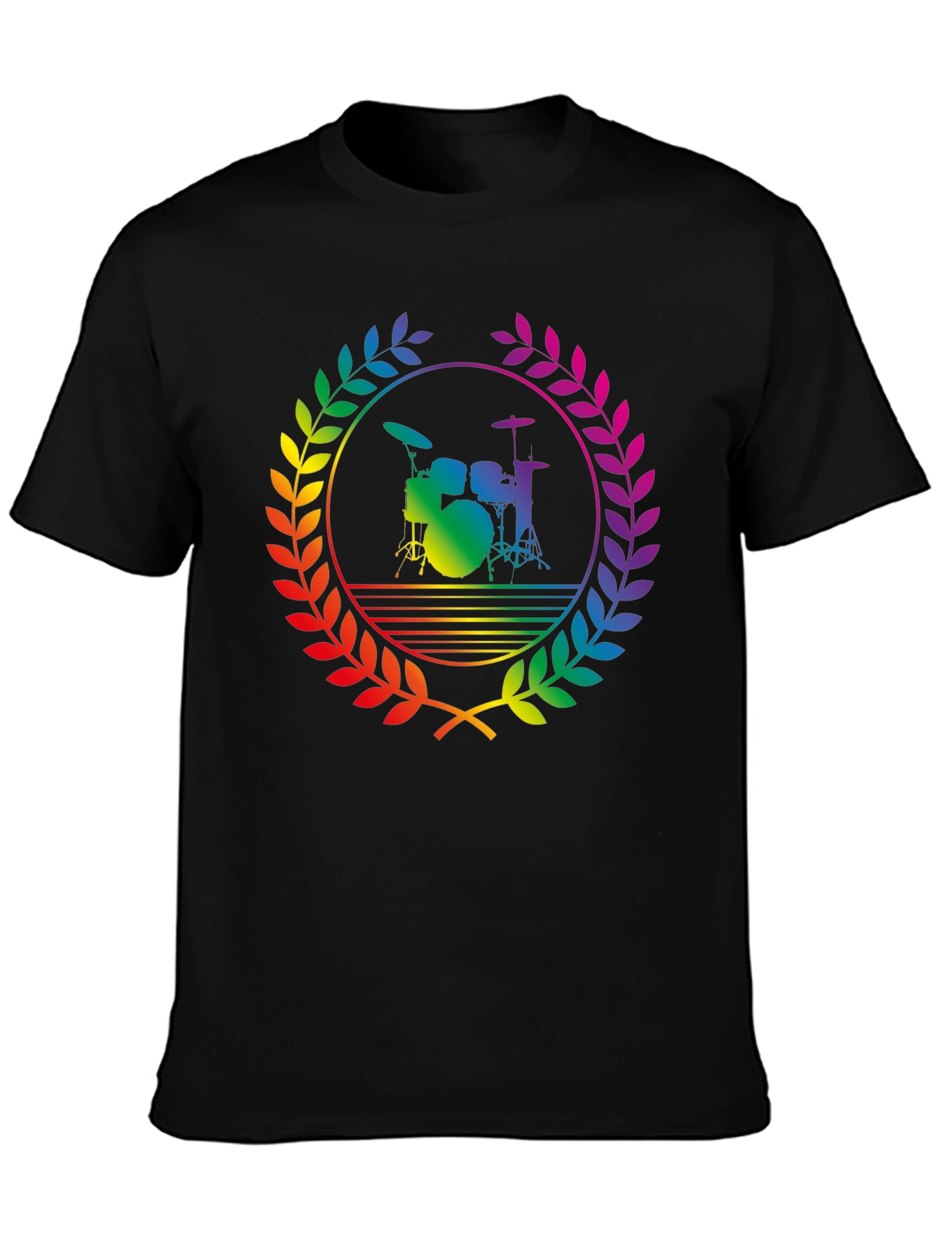 Black Rainbow Drummer T-Shirt - Black Cotton Music Tee view 3