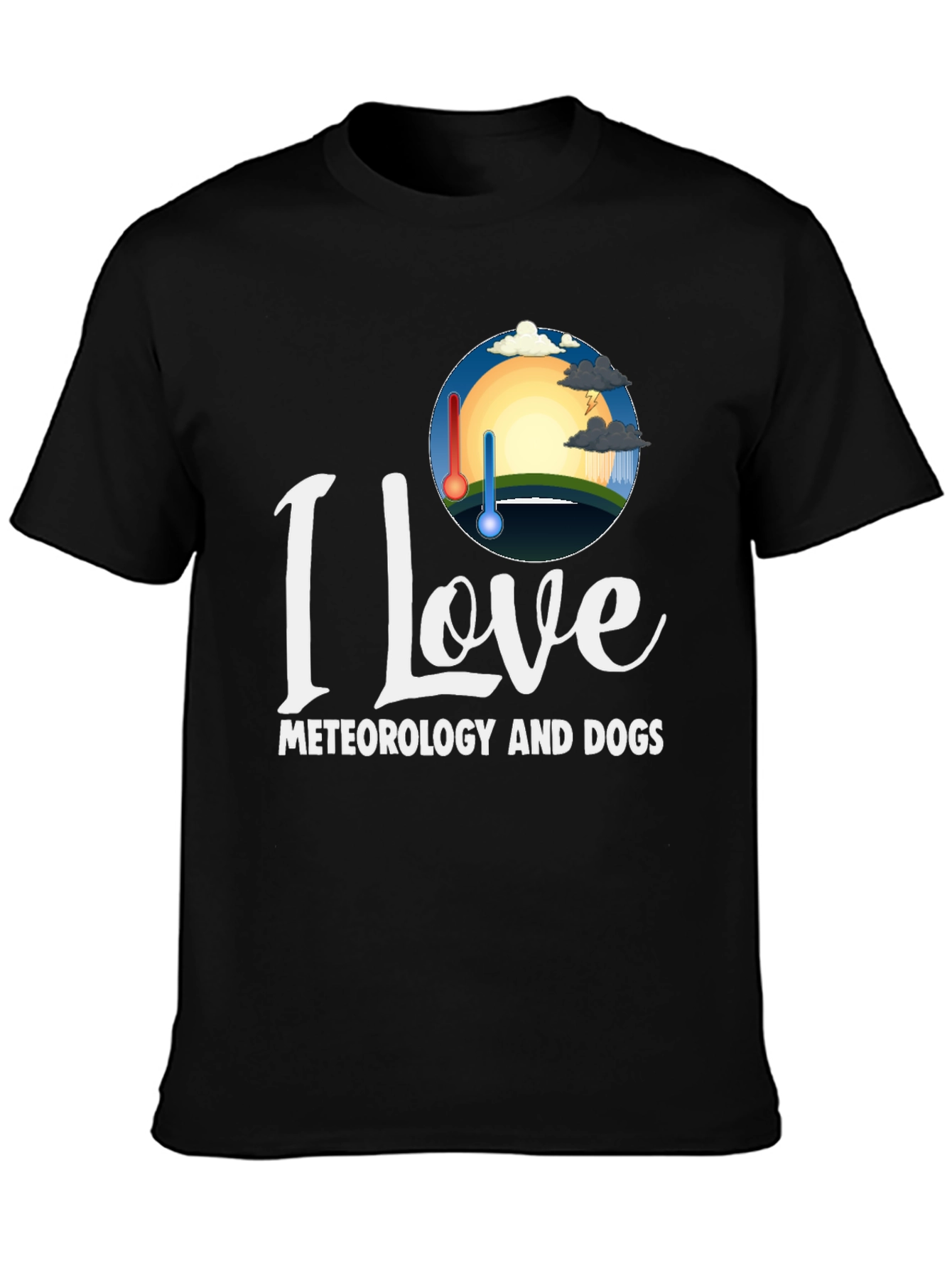 Black I Love Meteorology and Dogs T-Shirt view 3
