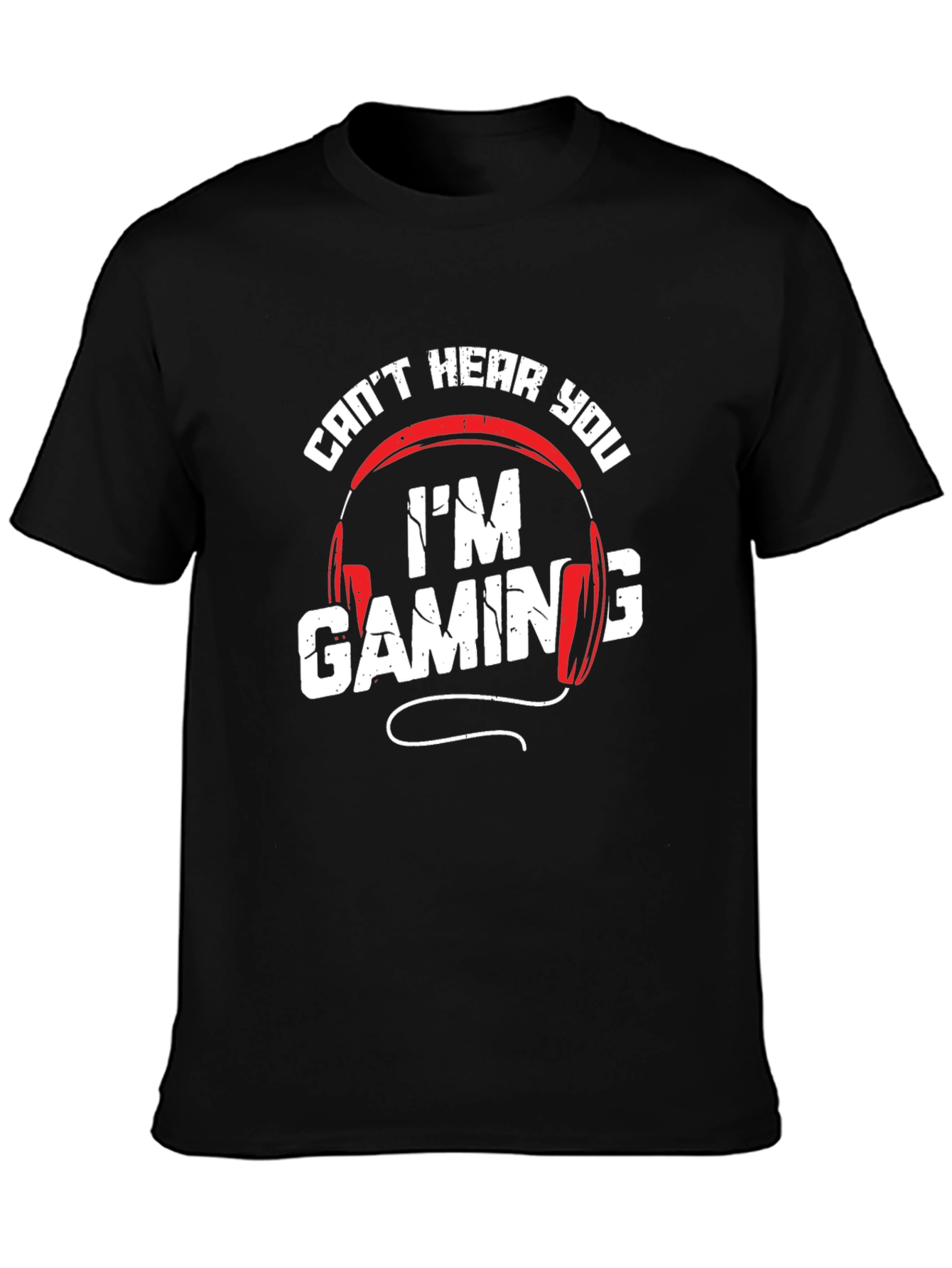 Black Gaming Headset T-Shirt: Can't Hear You I'm Gaming Black Tee view 3
