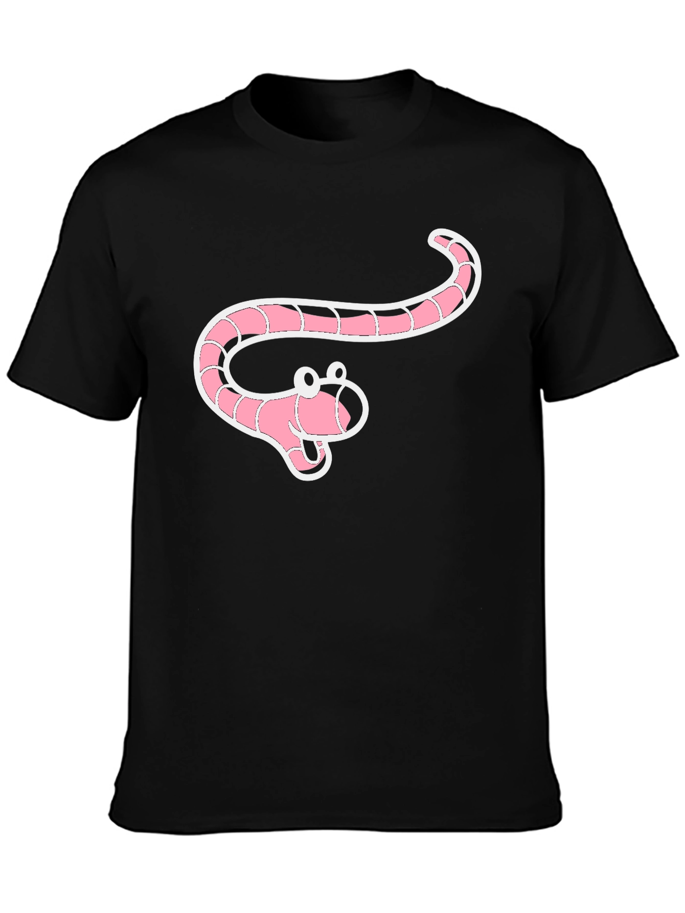 Black Cartoon Worm Graphic Black T-Shirt view 3