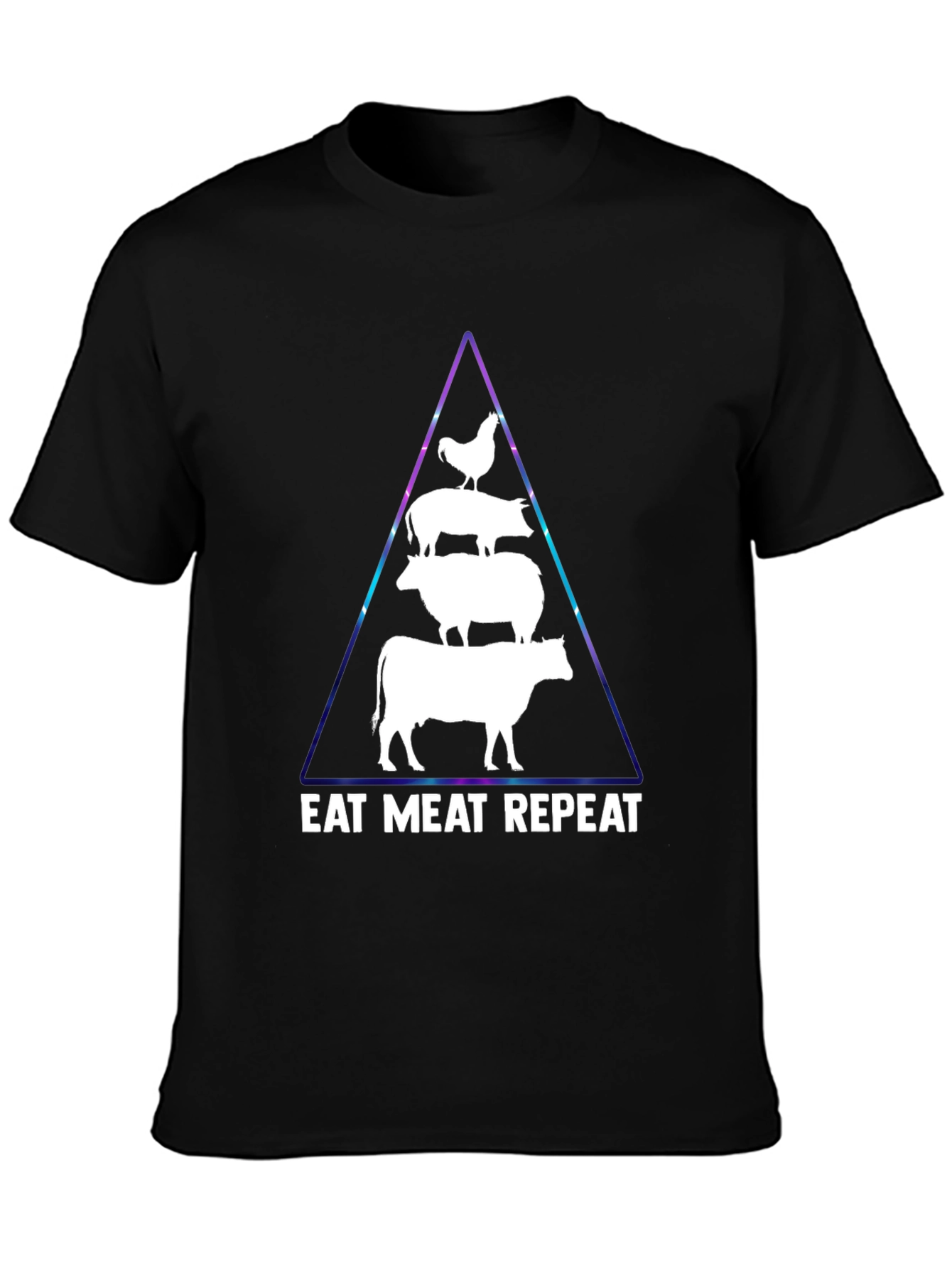 Black Eat Meat Repeat T-Shirt: Black, Animal Pyramid Design view 3