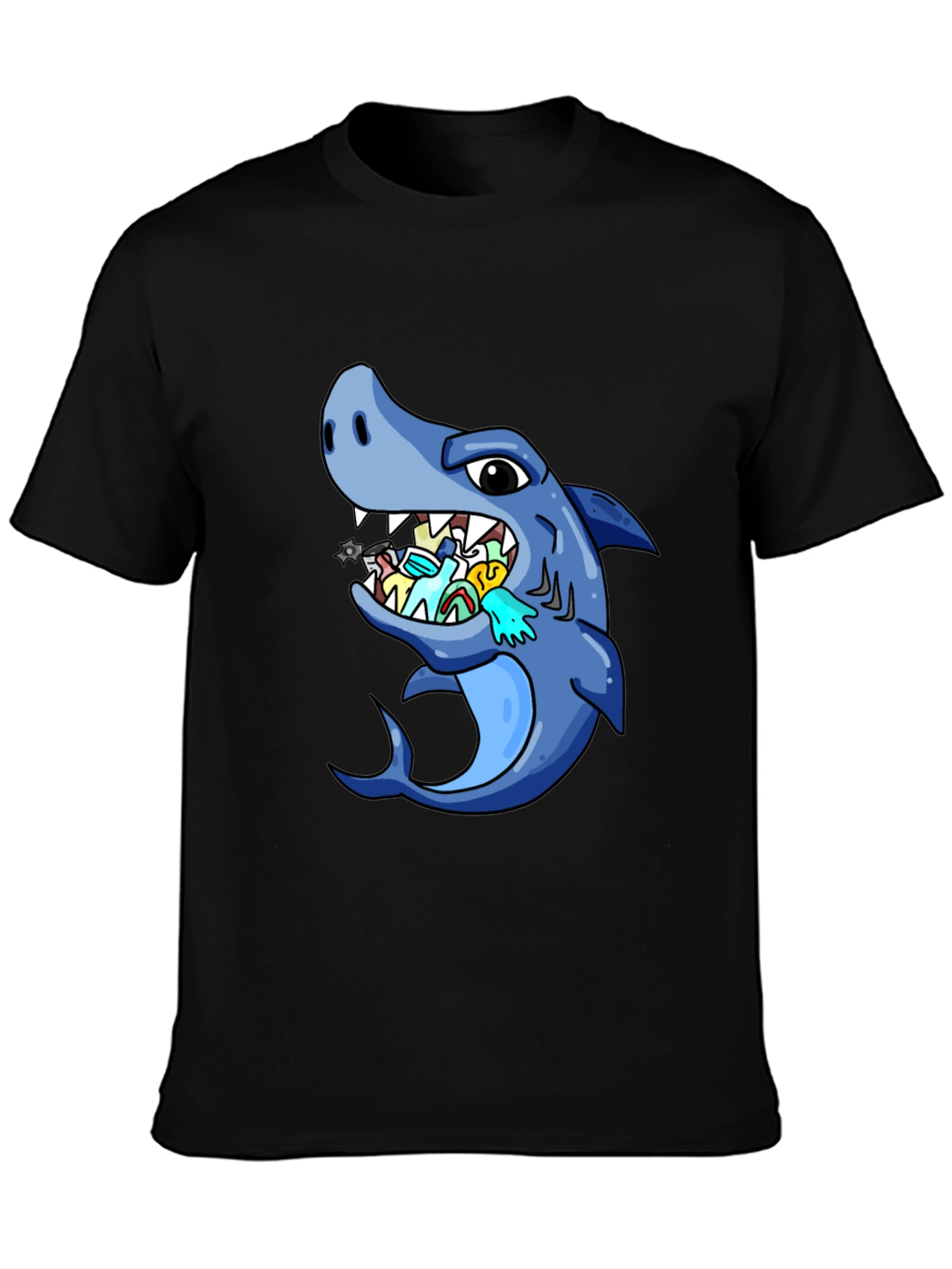 Black Shark Eating Masks Funny T-Shirt view 3