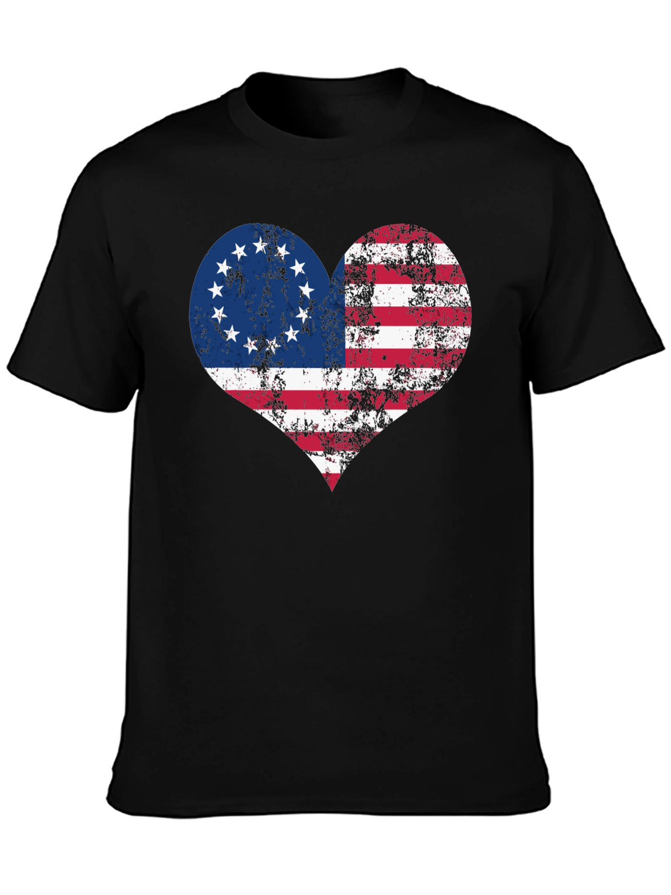 Black Patriotic Heart T-Shirt - USA Flag Design view 3