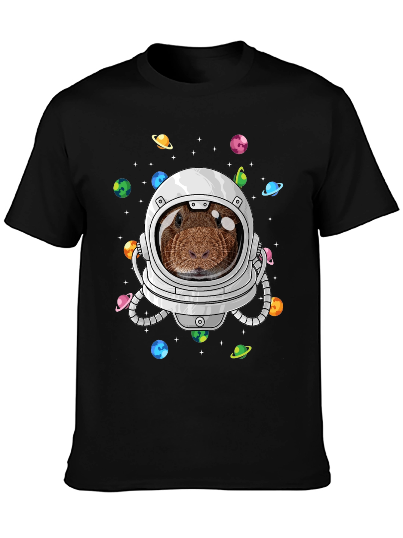 Black Guinea Pig Astronaut T-Shirt Funny Space Tee view 3