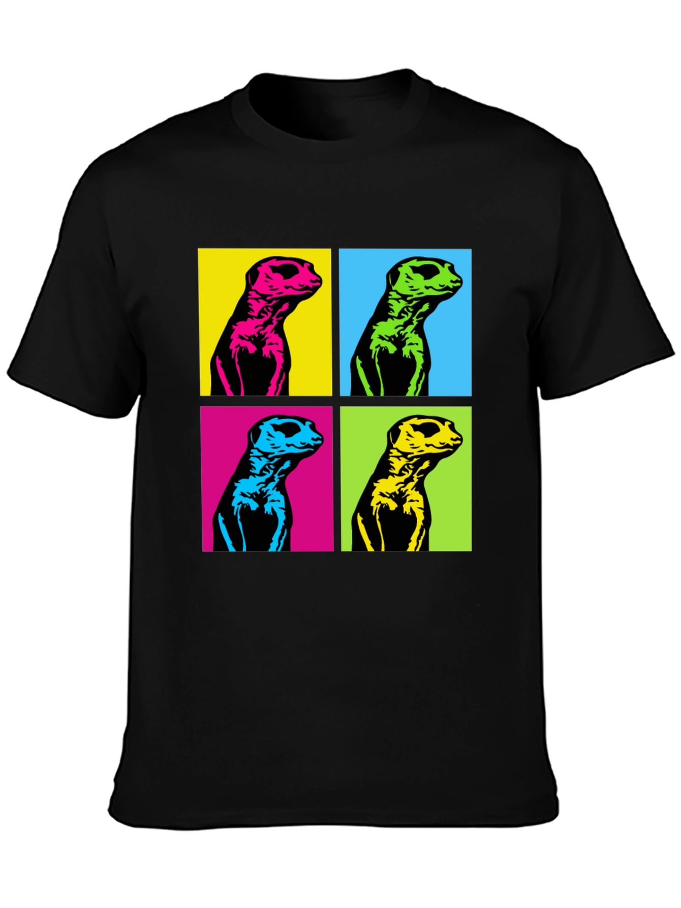 Black Pop Art Meerkat Graphic Tee - Unique Animal T-Shirt view 3