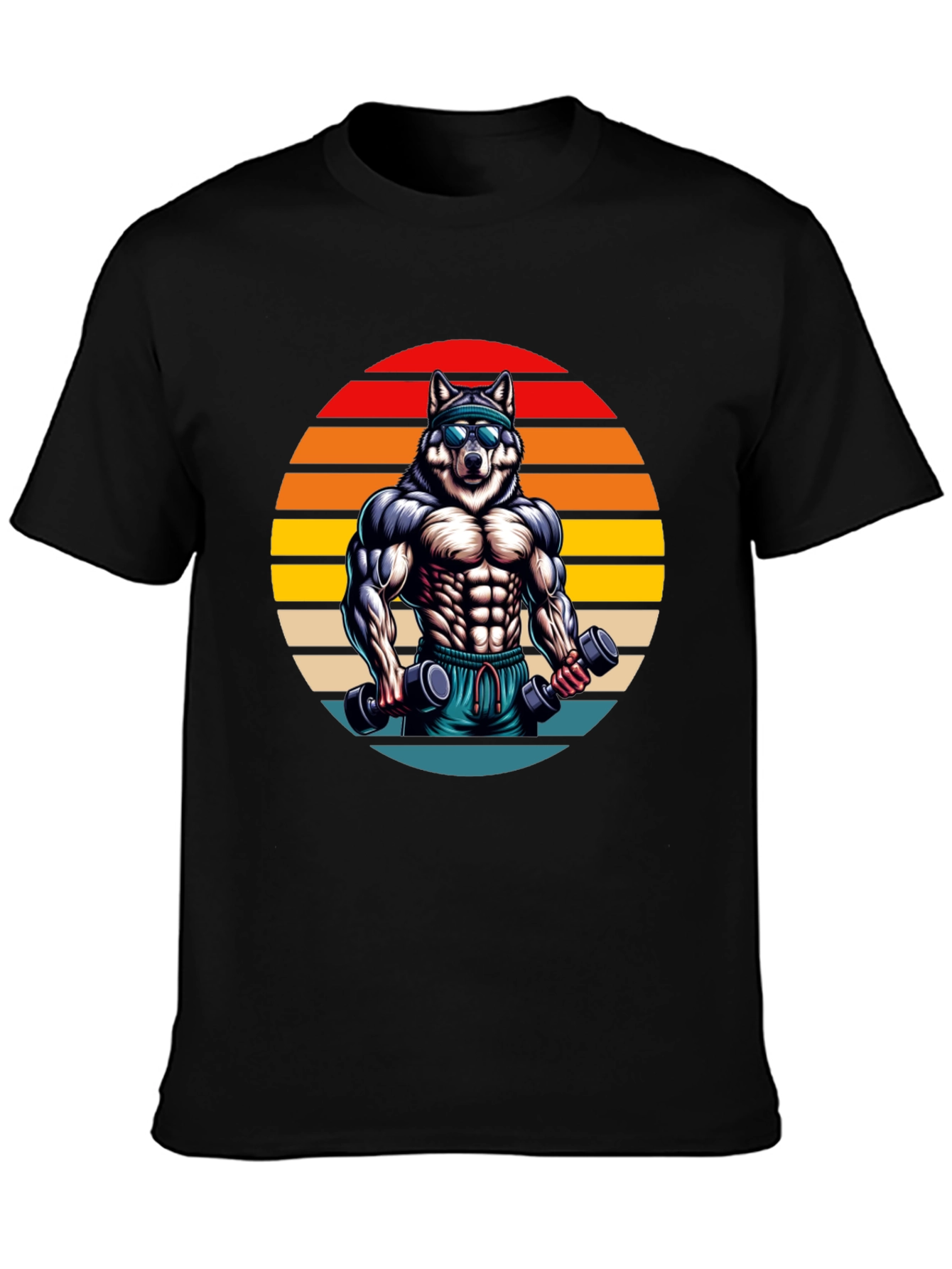 Black Wolf Gym T-Shirt - Retro Fitness Design view 3