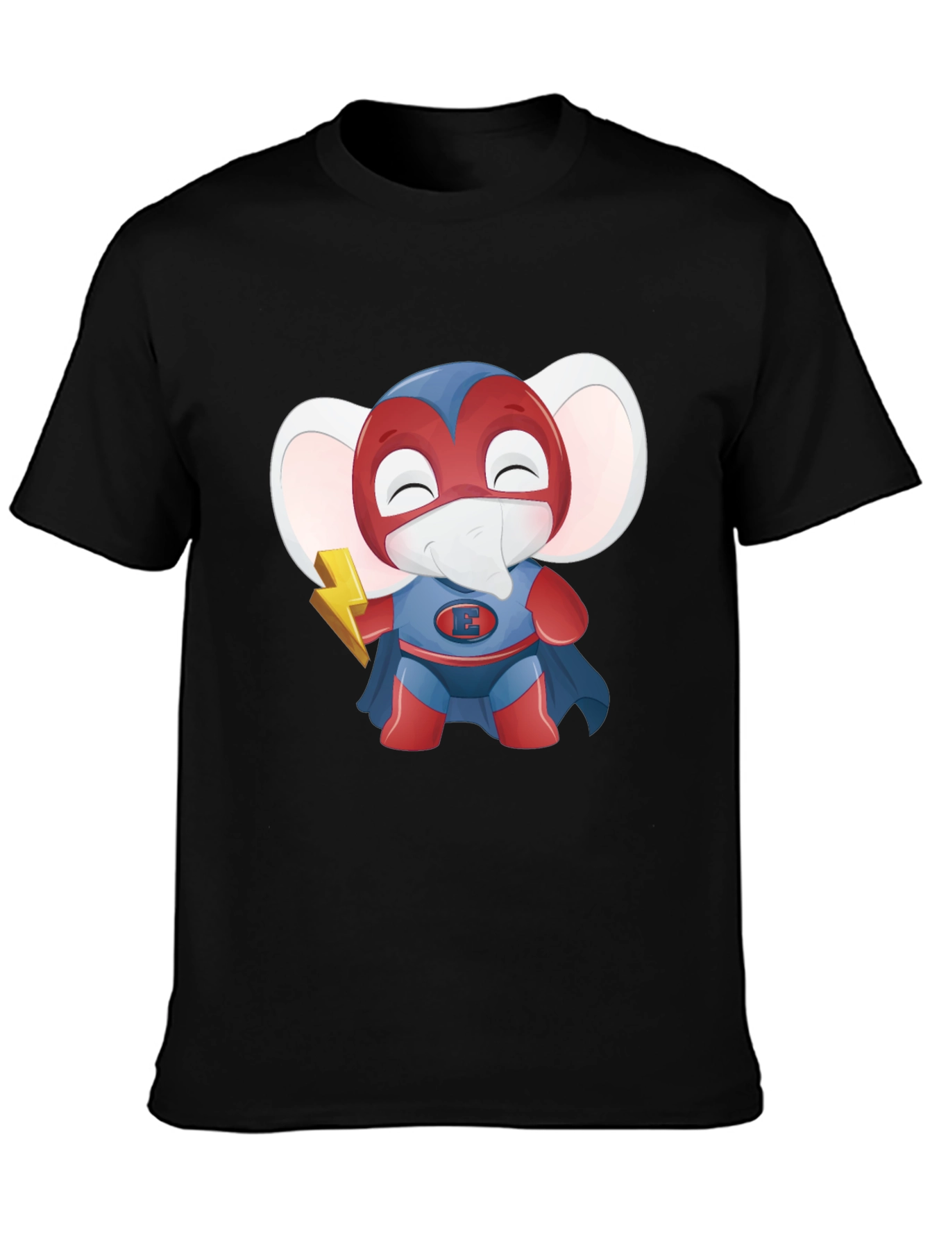 Black Superhero Elephant Cartoon T-Shirt view 3